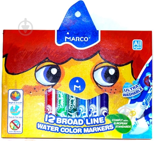 Фломастеры Super Washable Jumbo 12 шт Marco - фото 1