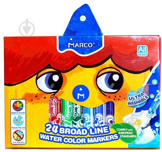 Фломастеры Super Washable Jumbo 24 шт Marco - фото 1