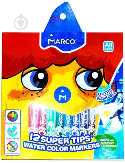 Набір фломастерів Super Washable 12 кольорів 1630-12CB Marco - фото 1