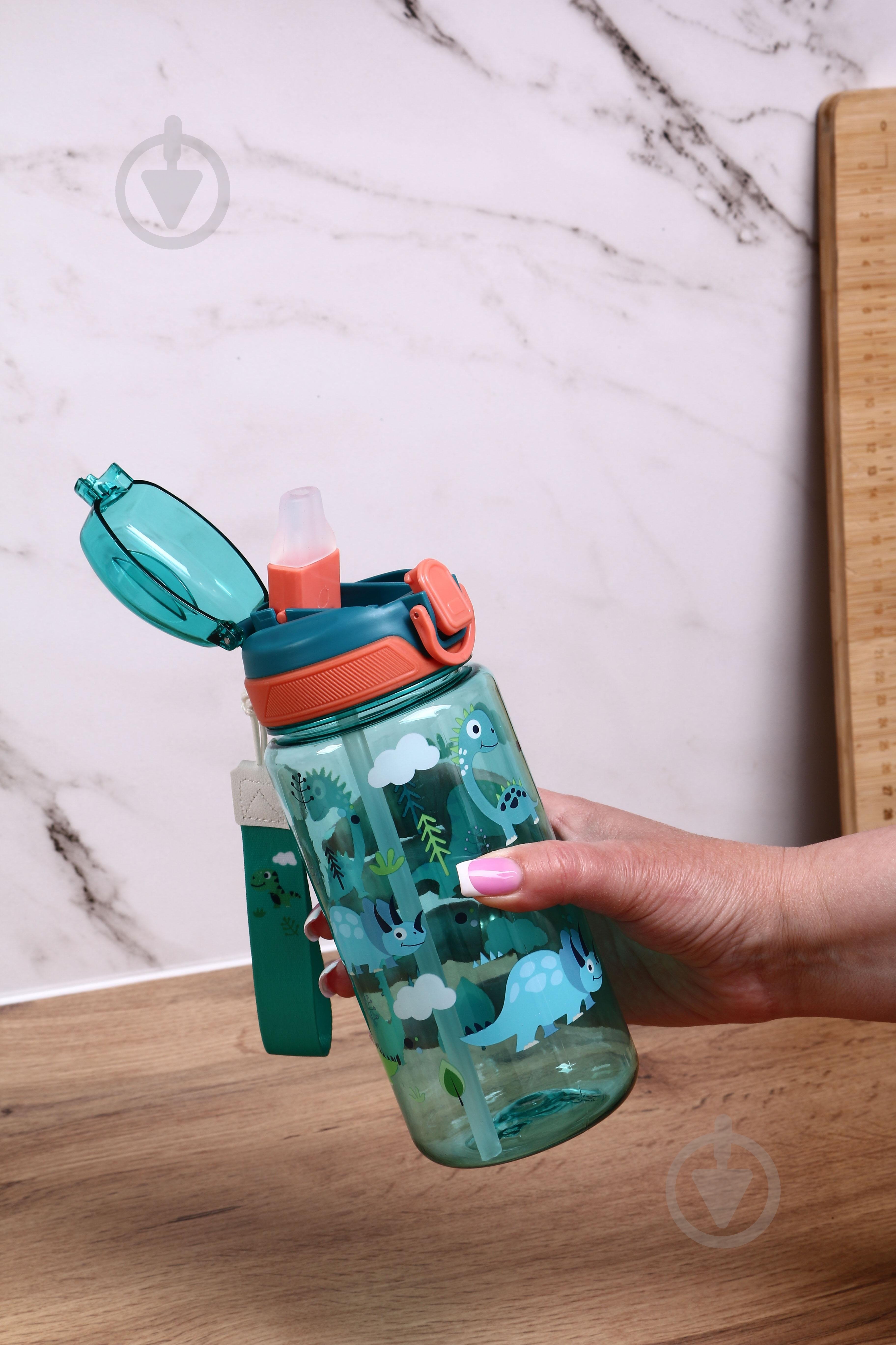 Пляшка для води Smart Kitchen by Flamberg Dinosaur 600 мл блакитний - фото 11