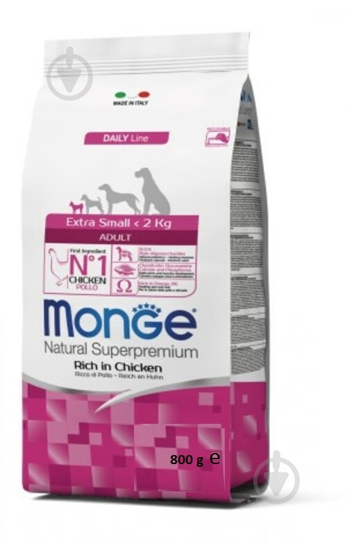 Корм для малых пород Monge Extra Small Adult, 800 гр (курица) 800 г - фото 1 Корм для малых пород Monge Extra Small Adult, 800 гр (курица) 800 г - фото 1