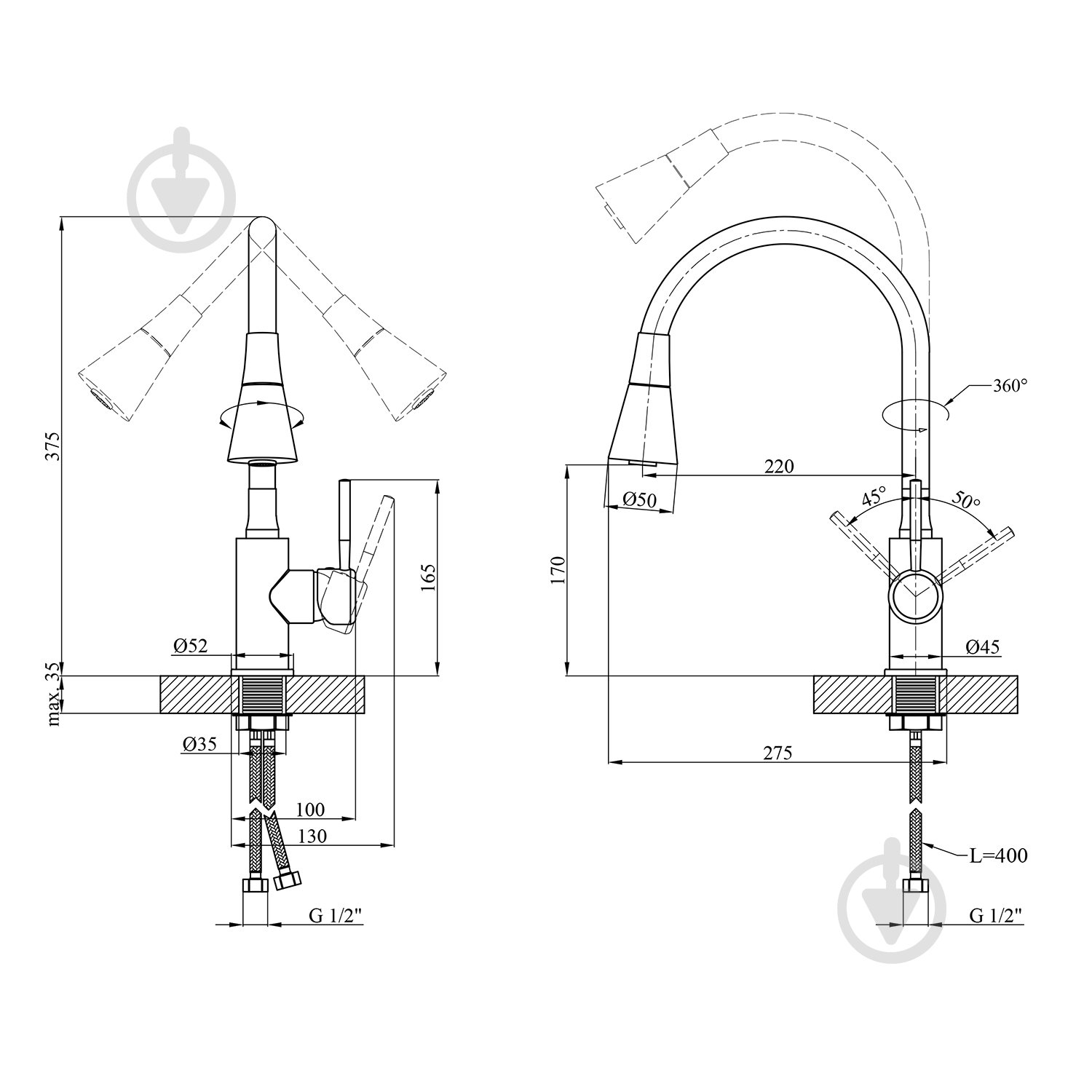 Смеситель для кухни Kroner KRM Kuche - C132WHI - фото 2