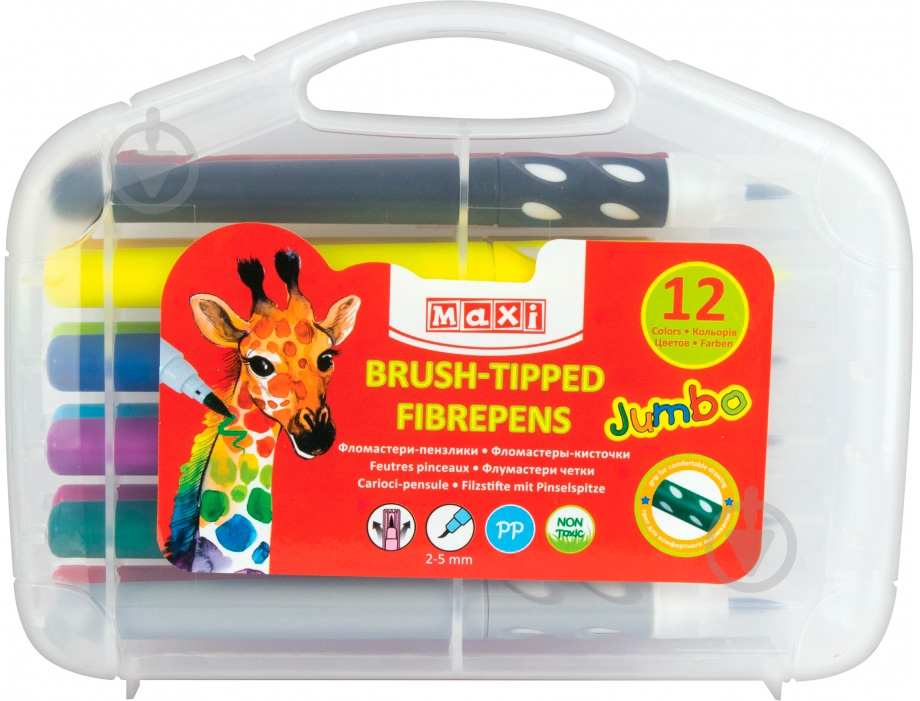 Фломастеры-кисточки Jumbo 12 цветов Maxi - фото 1