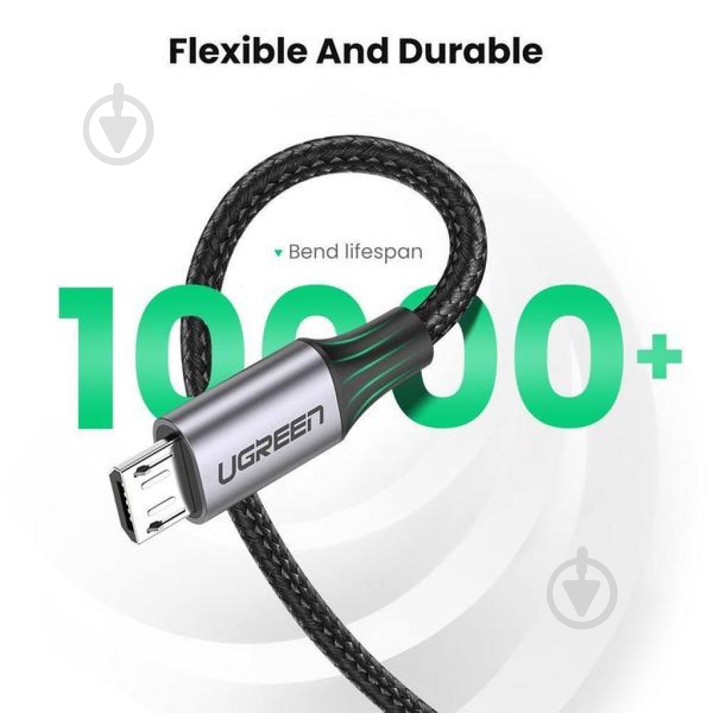 Кабель UGREEN US290 USB - MICRO USB Aluminum Braid 1 м черный (60146) - фото 6