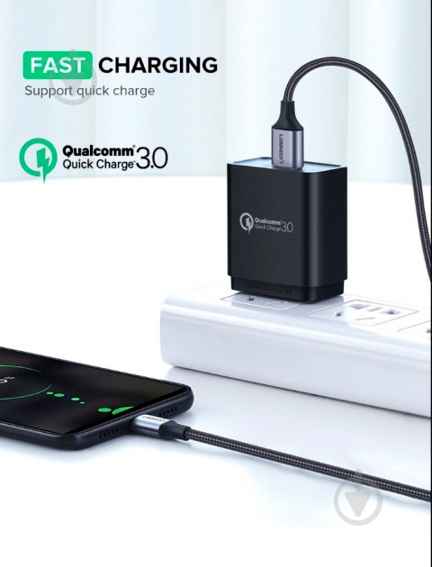 Кабель UGREEN USB - Micro USB Cable Aluminum Braid 5V2.4A 2 м black (60148) - фото 6