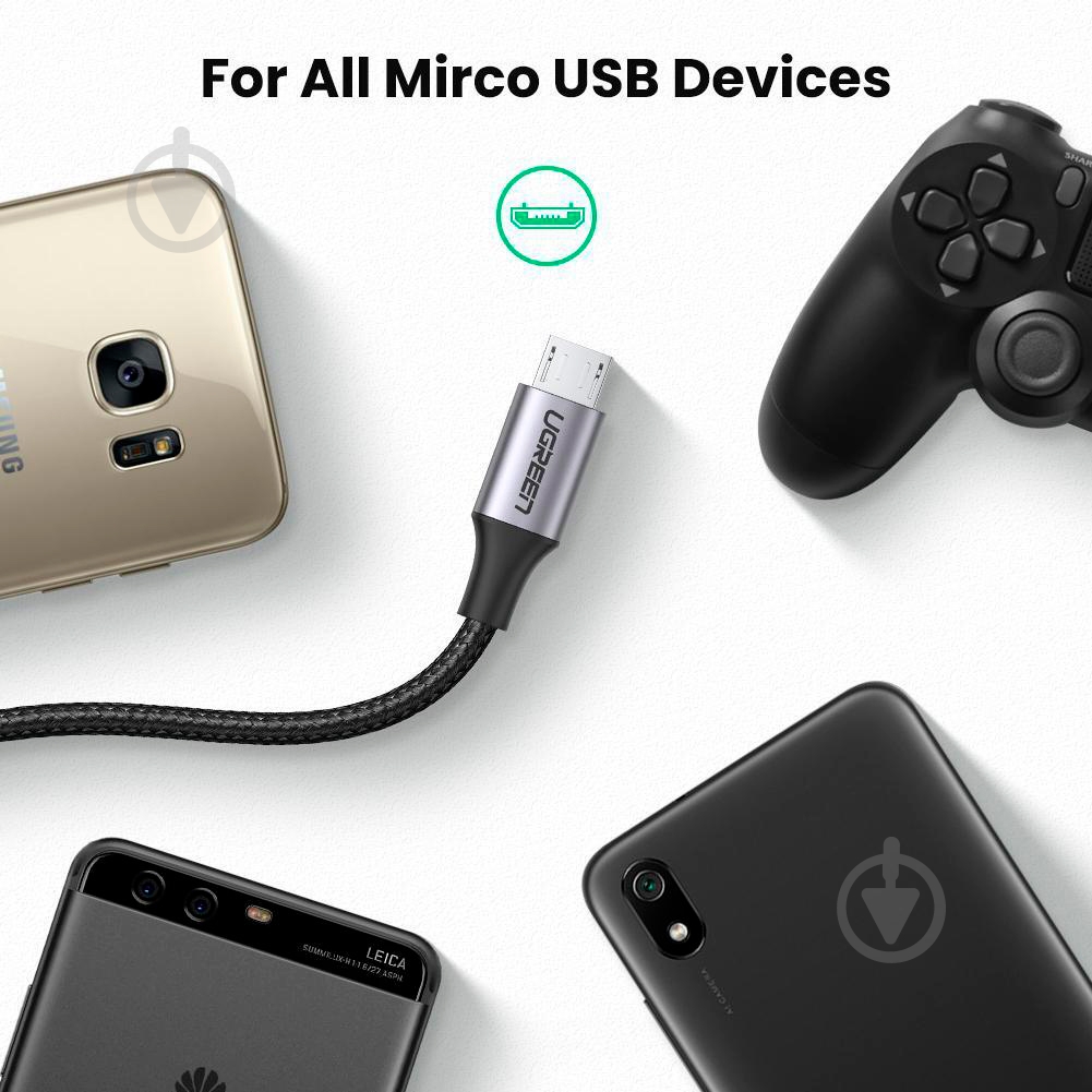 Кабель UGREEN USB - Micro USB Cable Aluminum Braid 5V2.4A 2 м black (60148) - фото 4