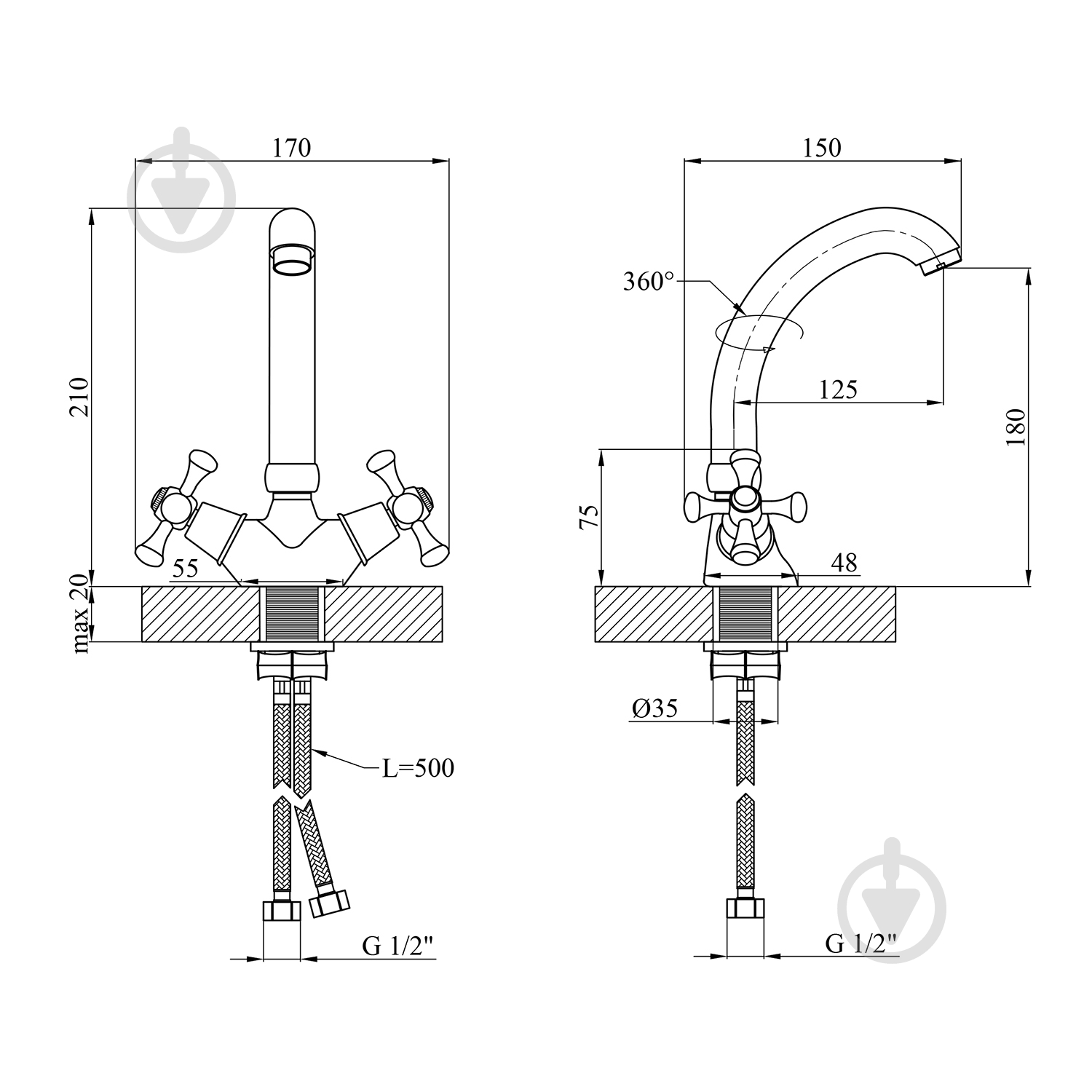 Змішувач для кухні Kroner KRM Rhein - C031 - фото 2 Змішувач для кухні Kroner KRM Rhein - C031 - фото 2
