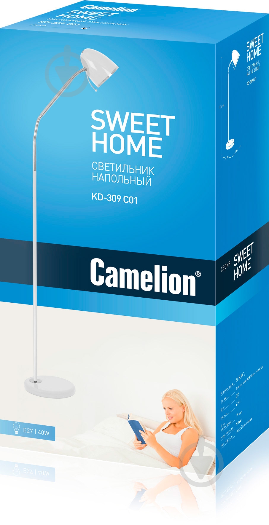 Торшер Camelion KD-309 C01 40 Вт E27 белый - фото 2 Торшер Camelion KD-309 C01 40 Вт E27 белый - фото 2