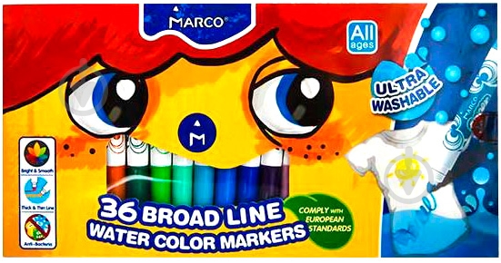 Набор фломастеров Super Washable Jumbo 36 цветов 1632-36CB Marco - фото 1