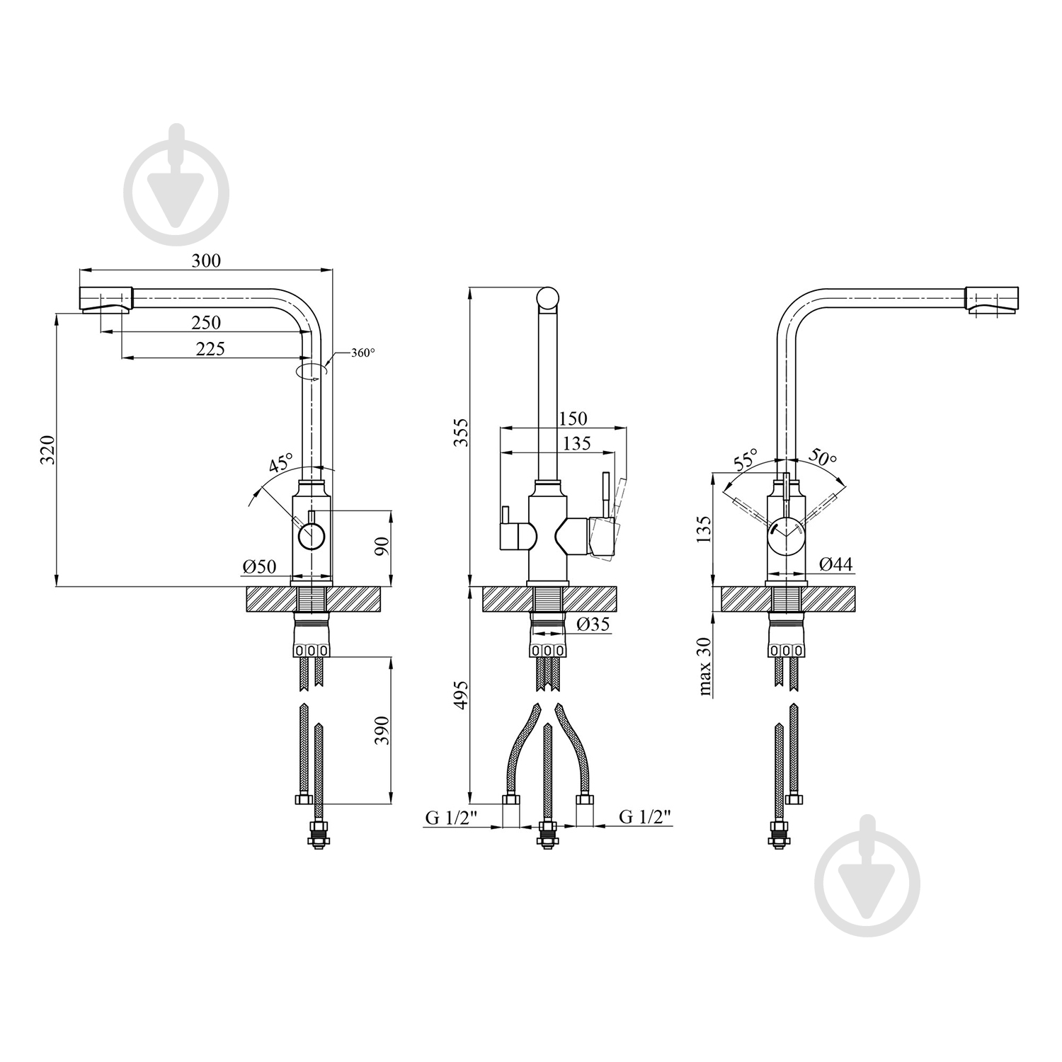 Змішувач для кухні Kroner Kroner KRP Edelstahl Klassisch - ESG038 - фото 2