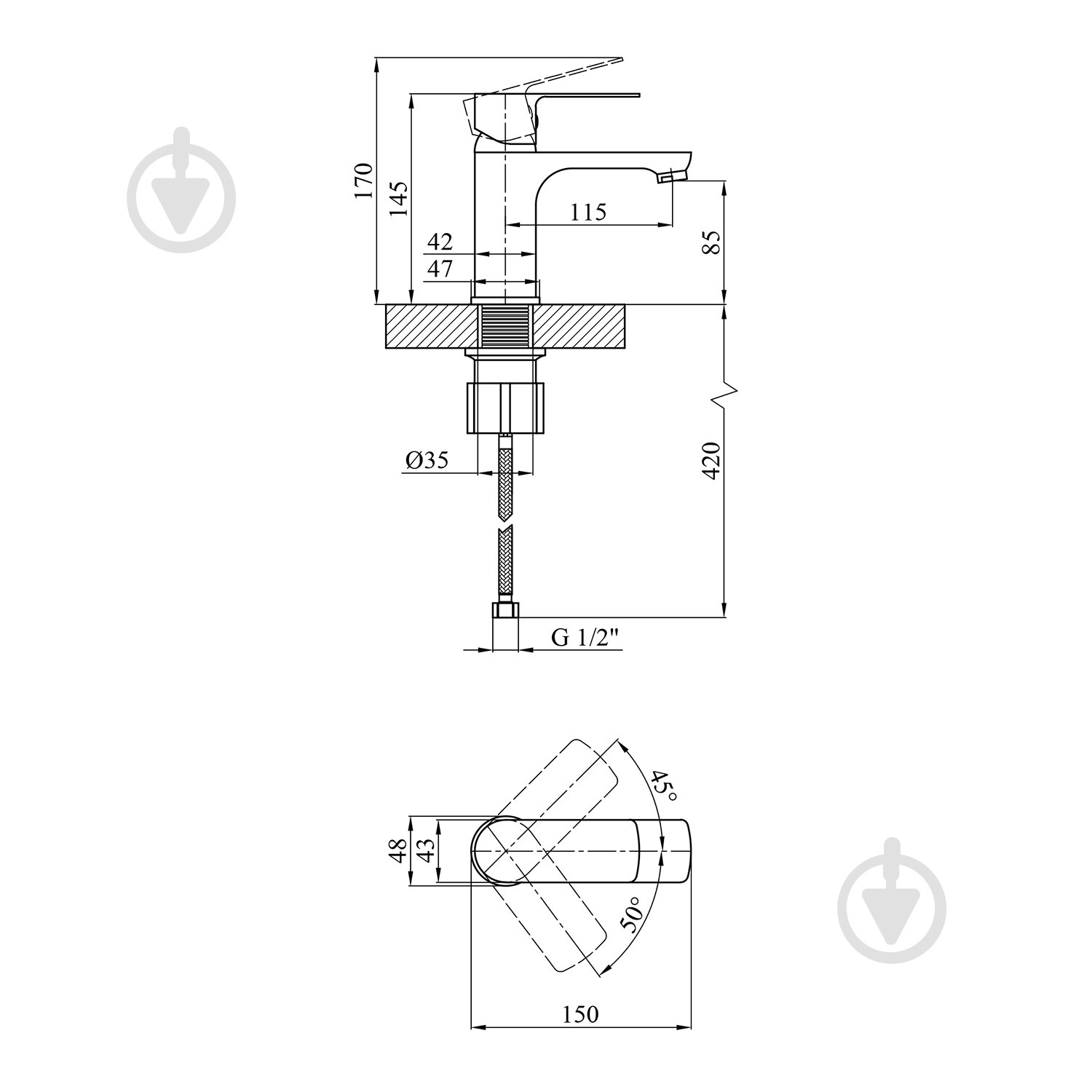 Змішувач для умивальника Kroner KRM Fulda - W010 - фото 2 Змішувач для умивальника Kroner KRM Fulda - W010 - фото 2