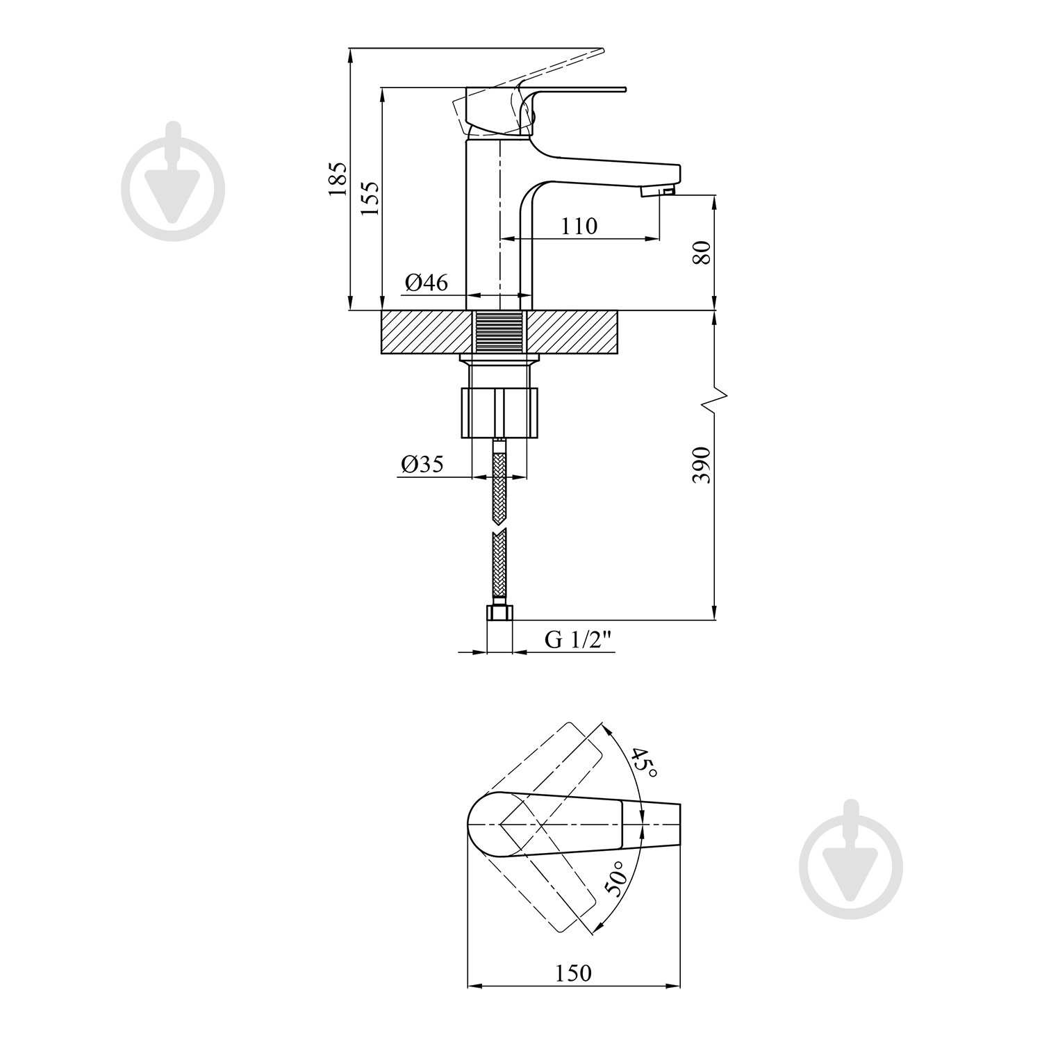 Смеситель для умывальника Kroner KRM Oker - C010 - фото 2