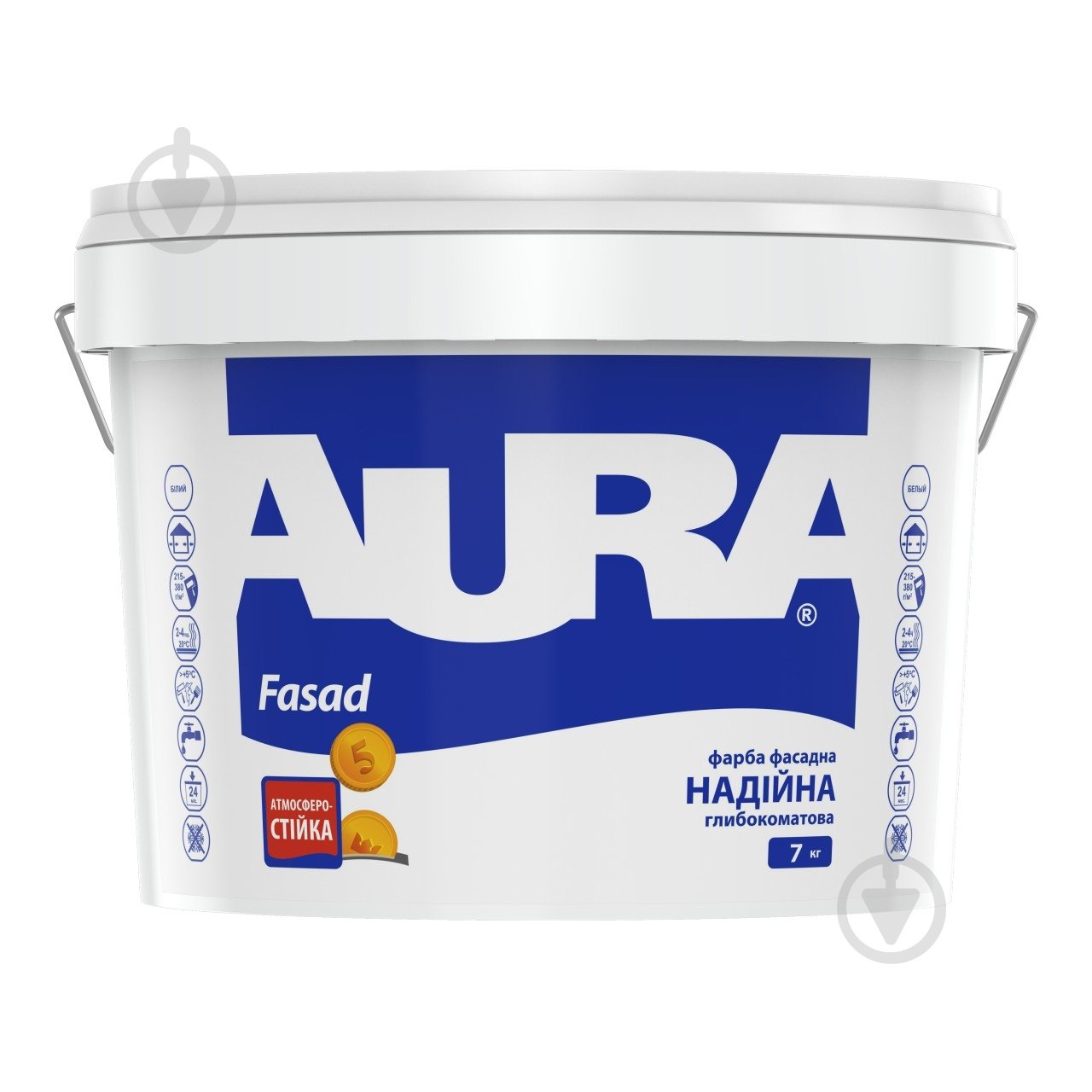 Фарба фасадна акрилова водоемульсійна Aura® Fasad мат біла 7 кг - фото 1