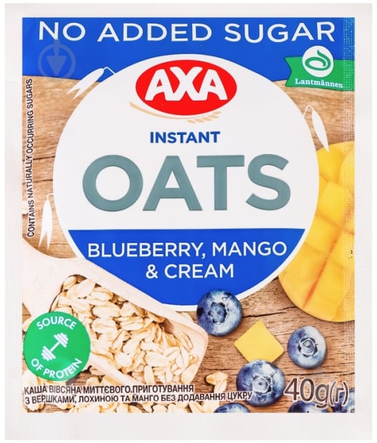 Каша овсяная AXA мгновенного приготовления з вершками манго та голубика без сахара 40 г - фото 1 Каша овсяная AXA мгновенного приготовления з вершками манго та голубика без сахара 40 г - фото 1
