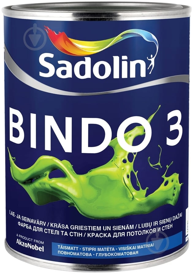 Краска латексная водоэмульсионная Sadolin Bindo 3 WO глубокий мат белый 1 л - фото 1