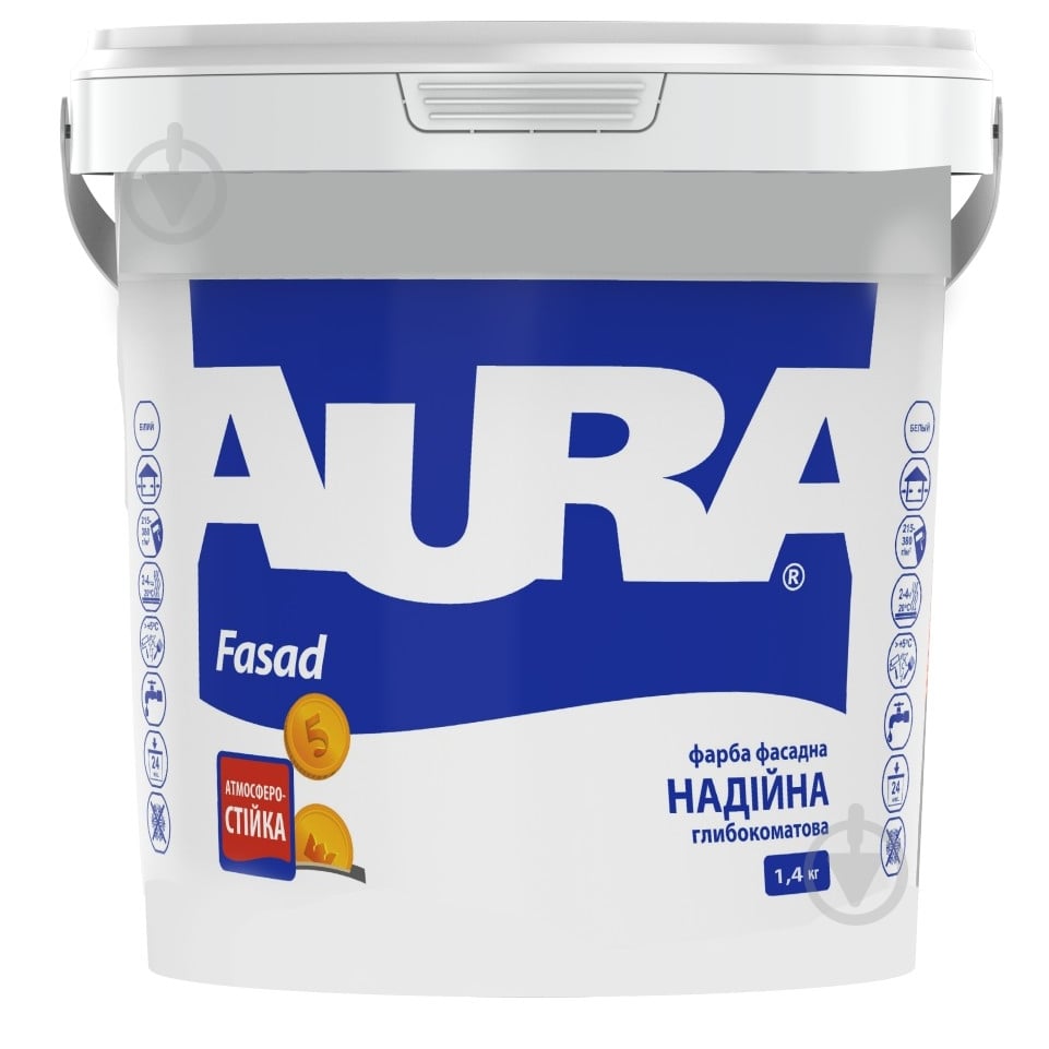 Фарба фасадна акрилова водоемульсійна Aura® Fasad мат біла 1,4 кг - фото 1