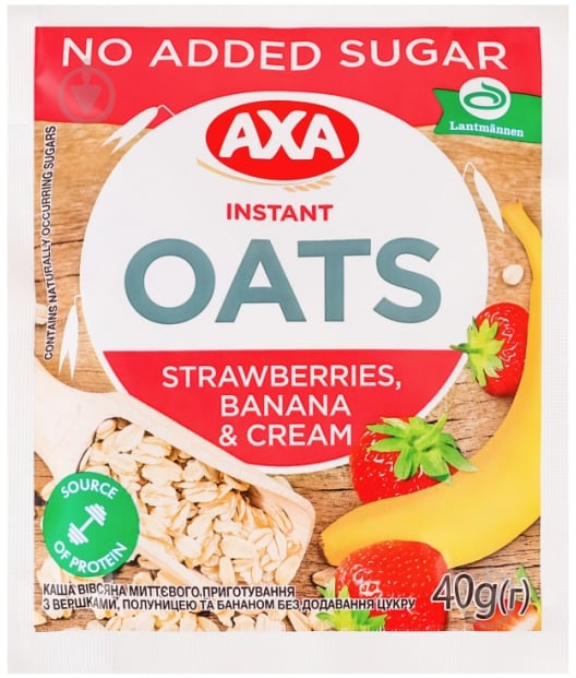 Каша овсяная AXA со сливками клубникой и бананом без сахара 40 г - фото 1 Каша овсяная AXA со сливками клубникой и бананом без сахара 40 г - фото 1