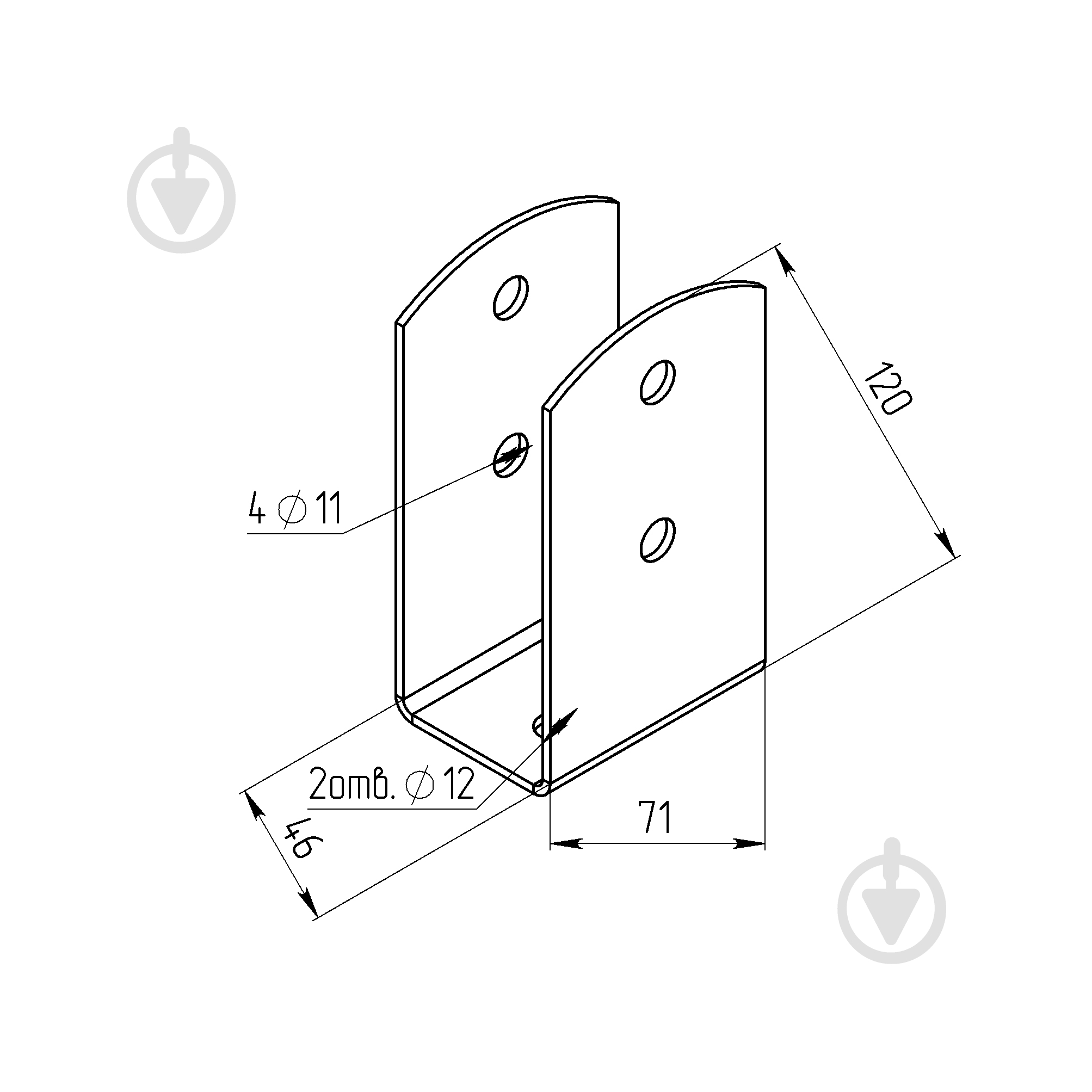 Опора колонны U-образная 46х71х120 т.2,5мм Профсталь - фото 2