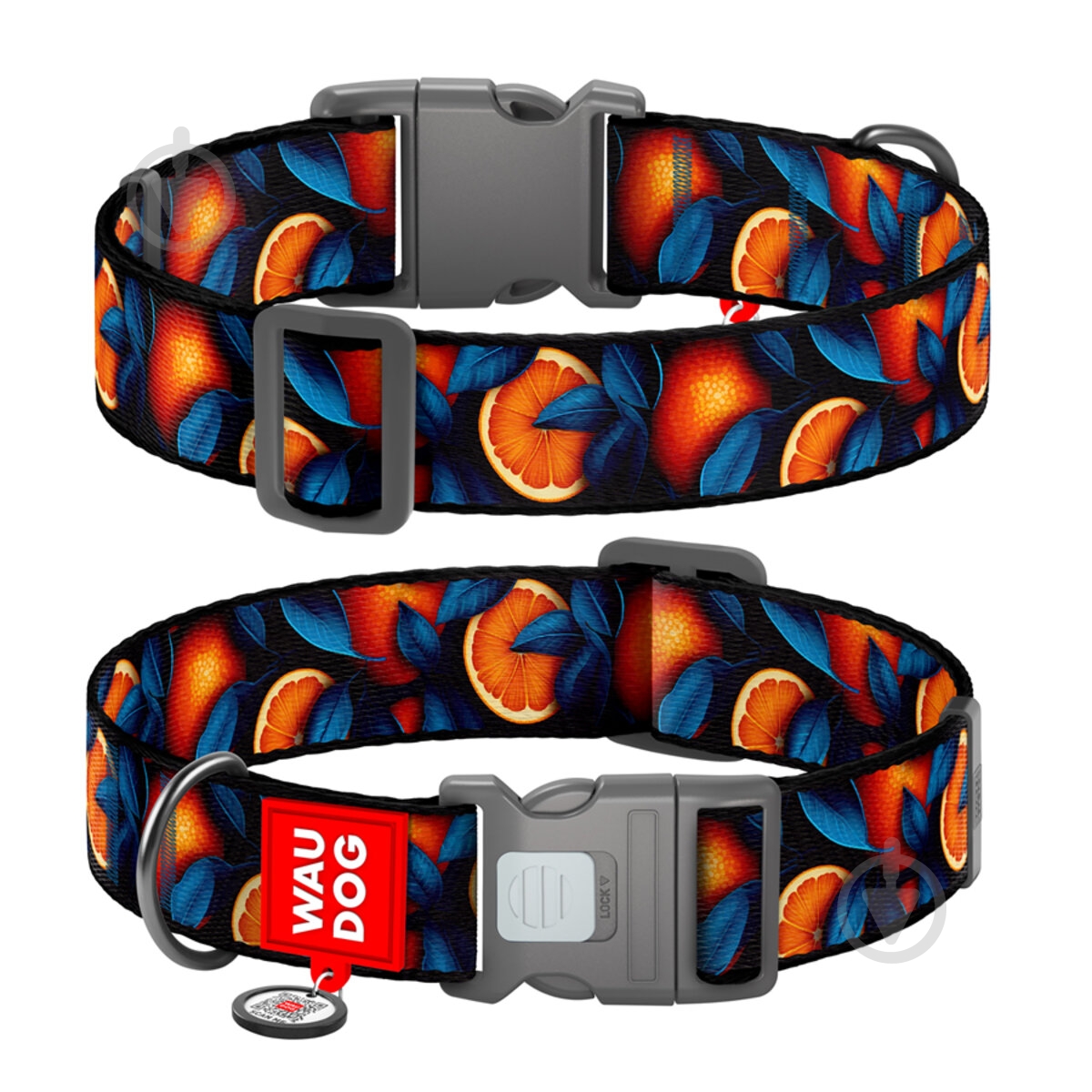 Нашийник Waudog Nylon малюнок "Апельсини" пластиковий фастекс XXL Ш35 мм Д46-70 см - фото 1