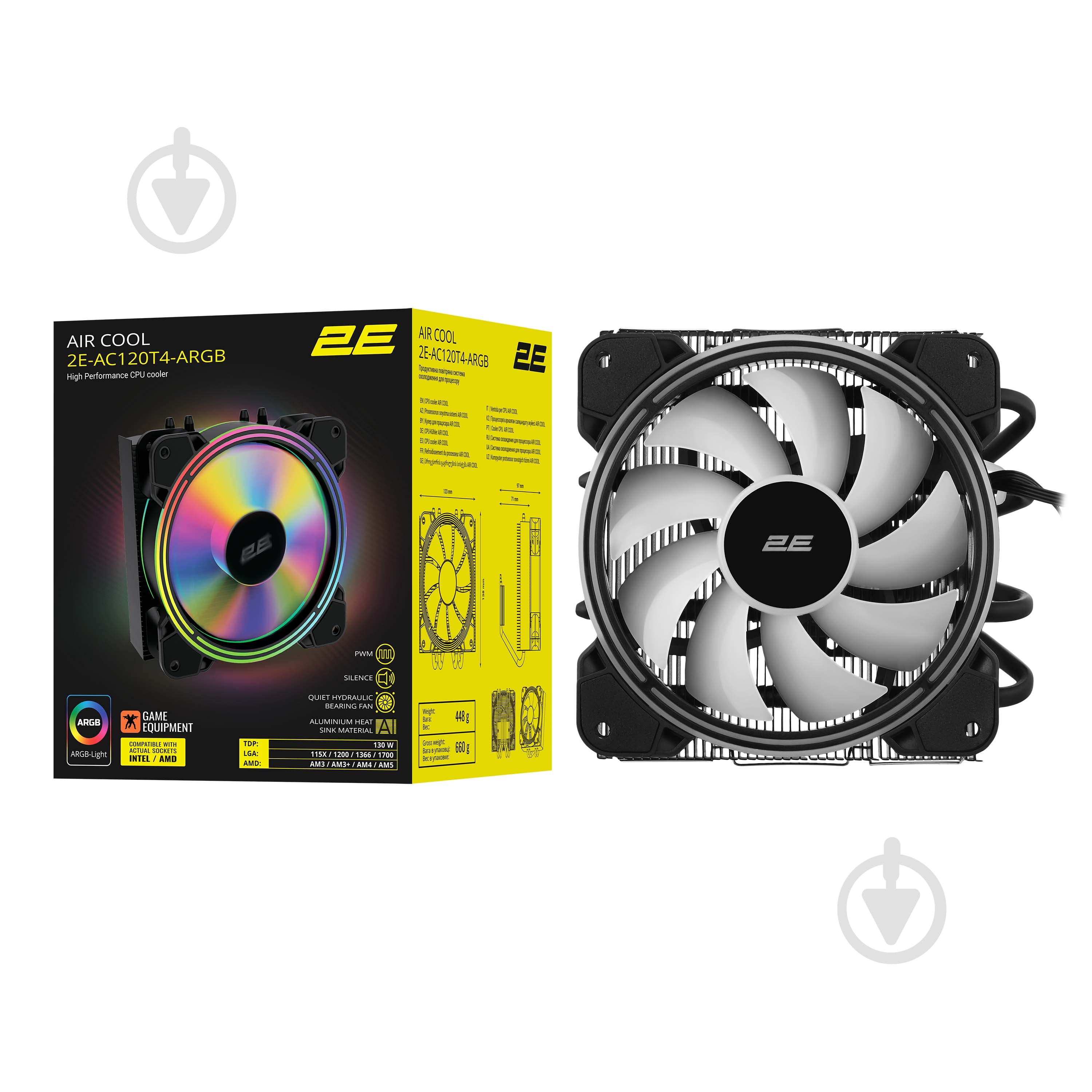 Процессорный кулер 2E Gaming Air Cool Black (AC120T4-ARGB) - фото 3 Процессорный кулер 2E Gaming Air Cool Black (AC120T4-ARGB) - фото 3