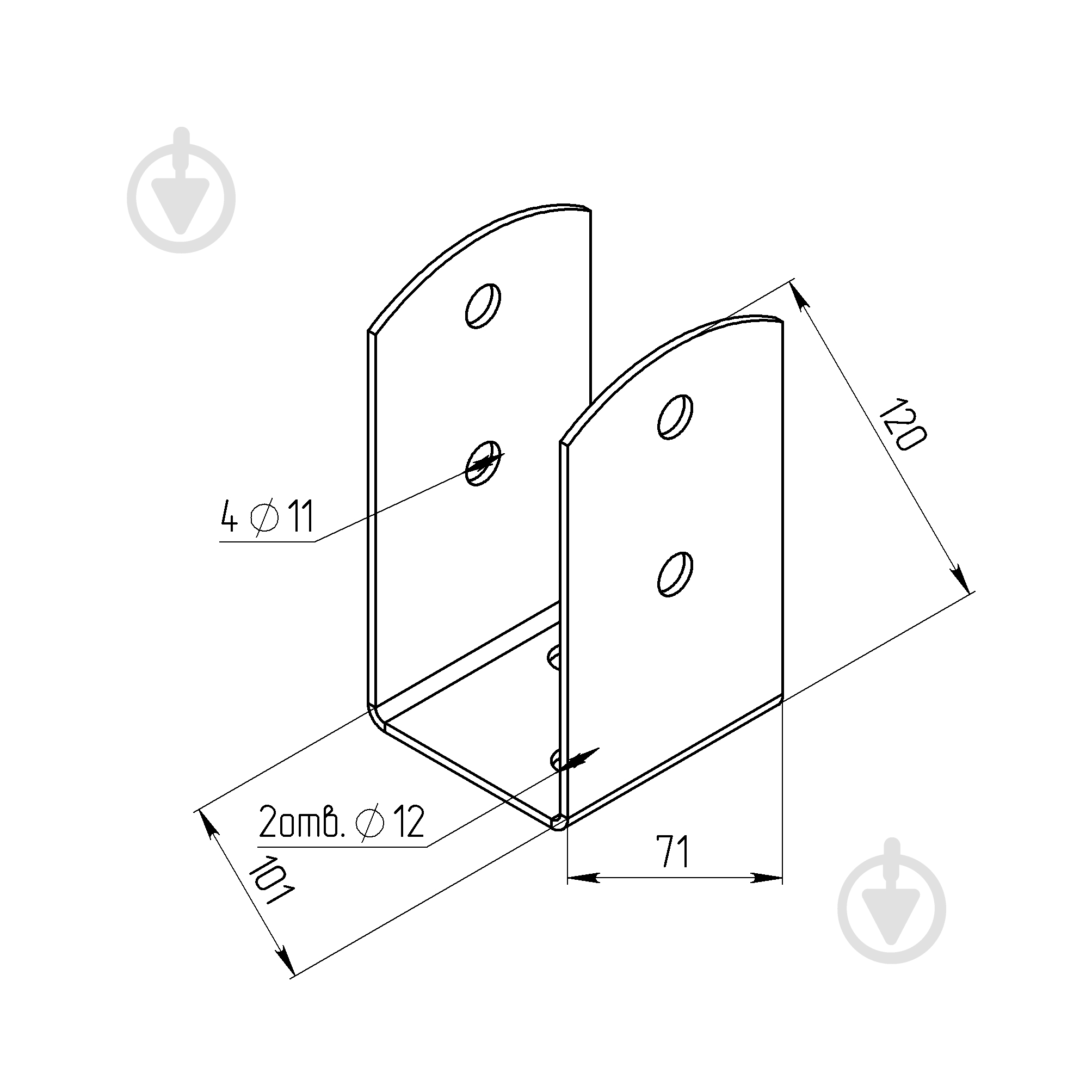 Опора колонны U-образная 101х71х120 т.2,5мм Профсталь - фото 2 Опора колонны U-образная 101х71х120 т.2,5мм Профсталь - фото 2