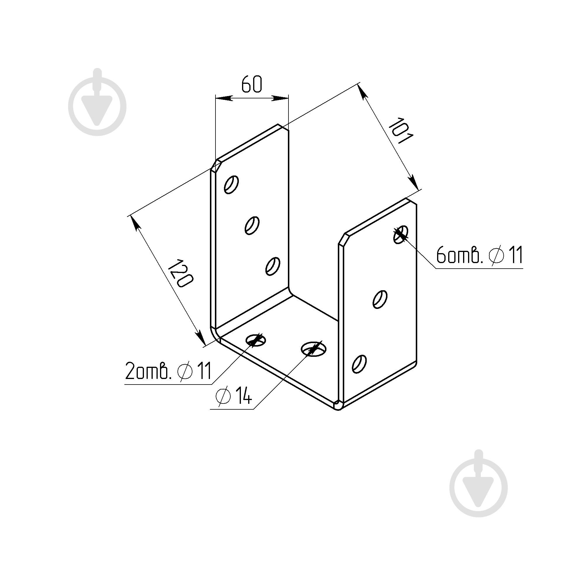 Опора колонны U-образная 101х120х60, 4.0 мм, 1шт. Профсталь - фото 2