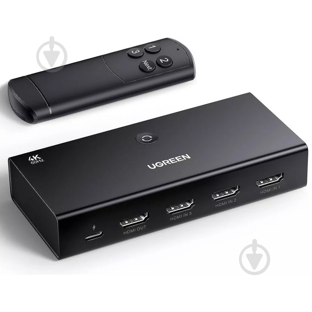 Сплиттер UGREEN CM598 HDMI 2.0 3x1 Switcher Black (15376) - фото 2