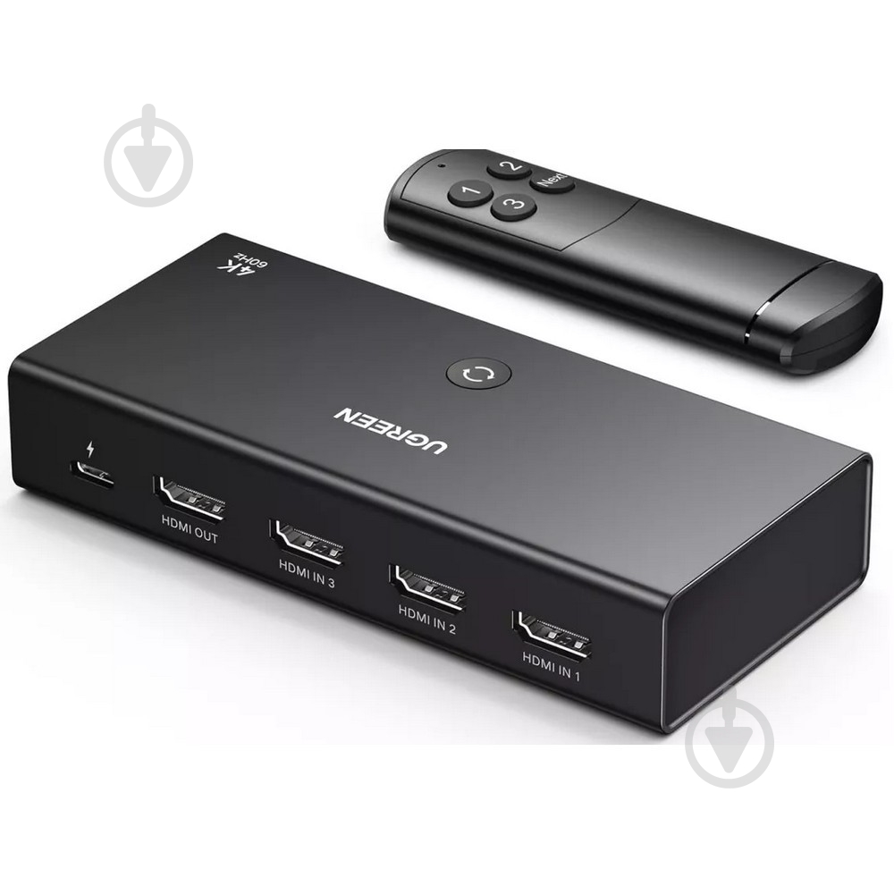 Сплиттер UGREEN CM598 HDMI 2.0 3x1 Switcher Black (15376) - фото 1