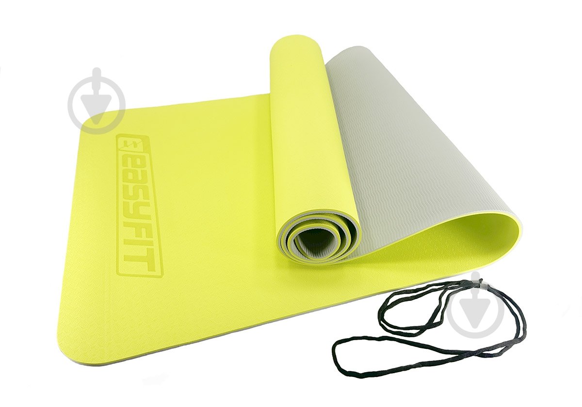 Коврик для йоги и фитнеса EasyFit 183х61х0,6 см TPE+TC двухслойный желтый - фото 9