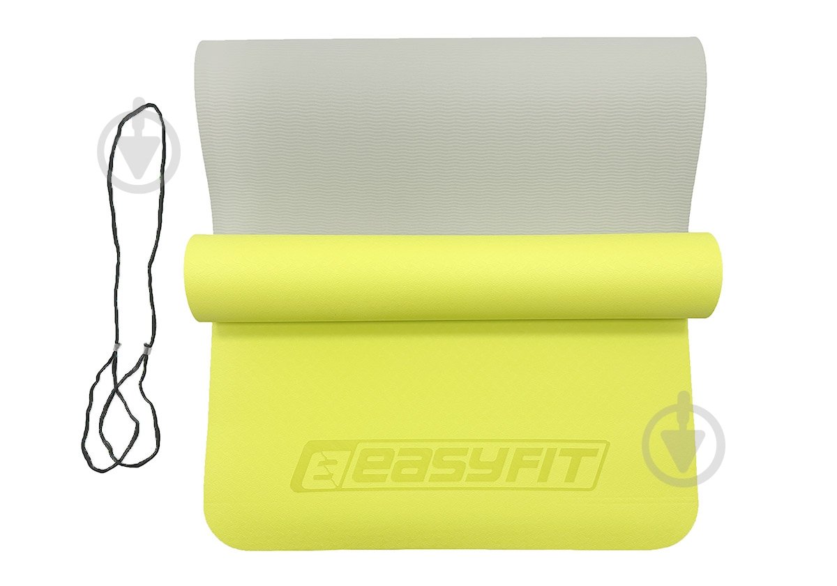 Коврик для йоги и фитнеса EasyFit 183х61х0,6 см TPE+TC двухслойный желтый - фото 10