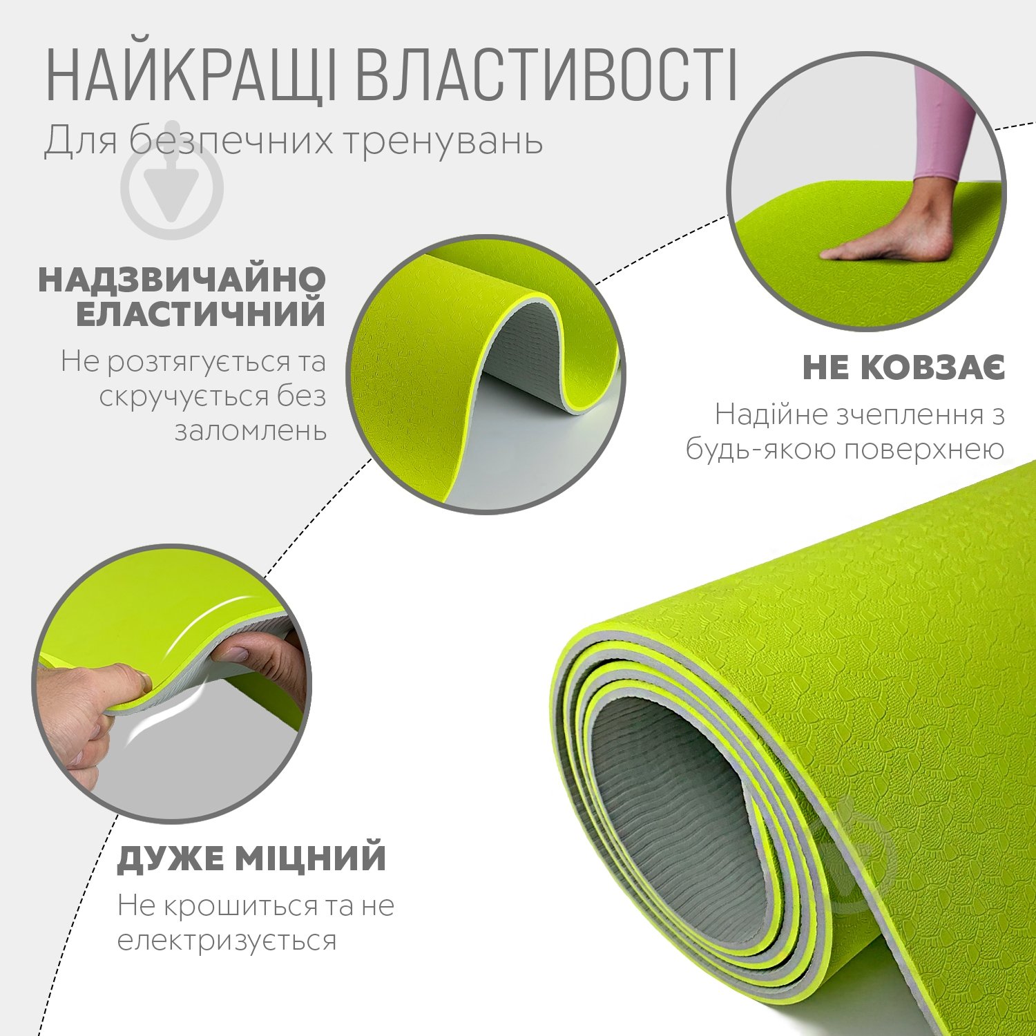 Коврик для йоги и фитнеса EasyFit 183х61х0,6 см TPE+TC двухслойный желтый - фото 3