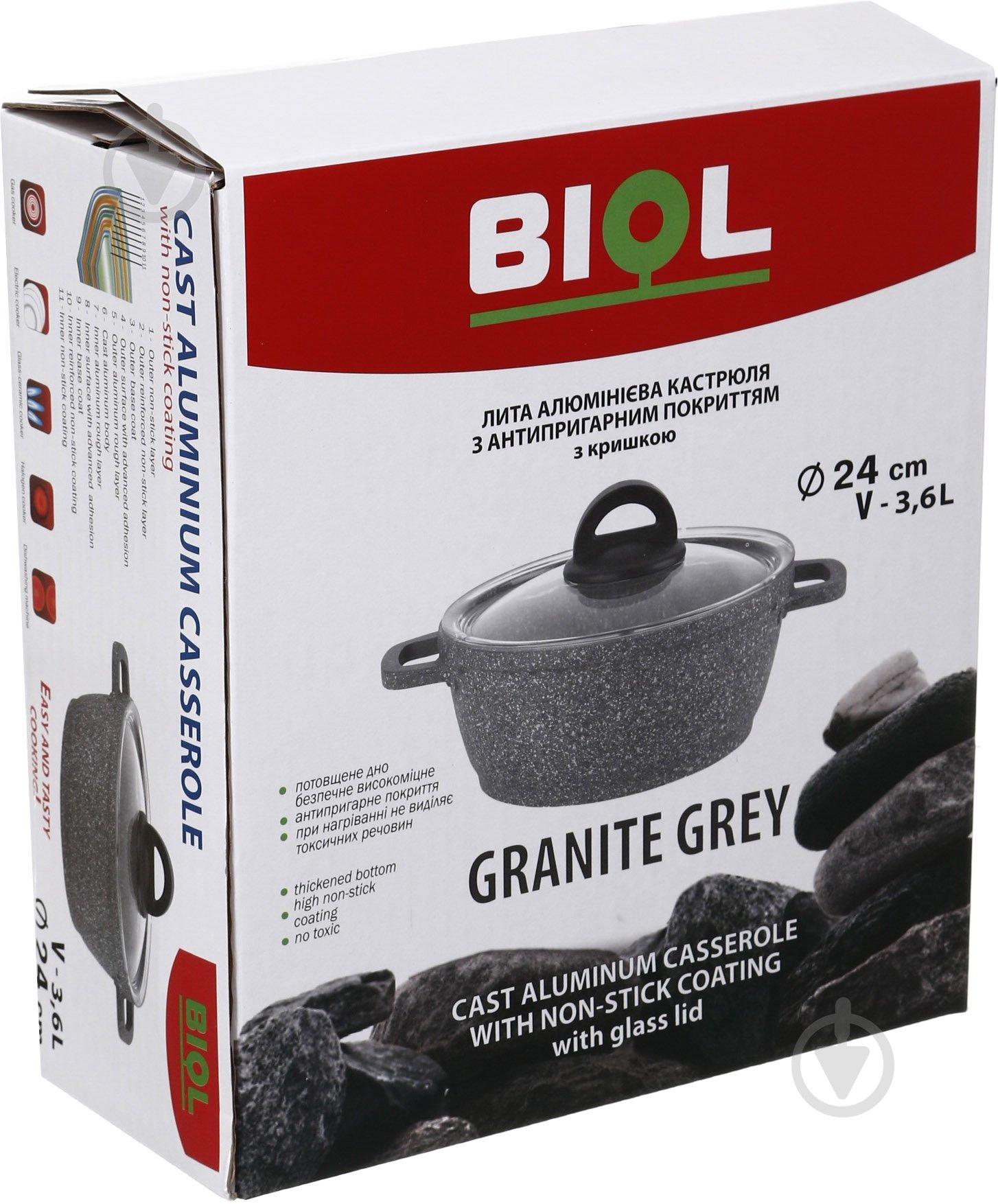 Каструля Biol 24 см 3,6 л з антипригарним покриттям Граніт Грей К406РС - фото 5