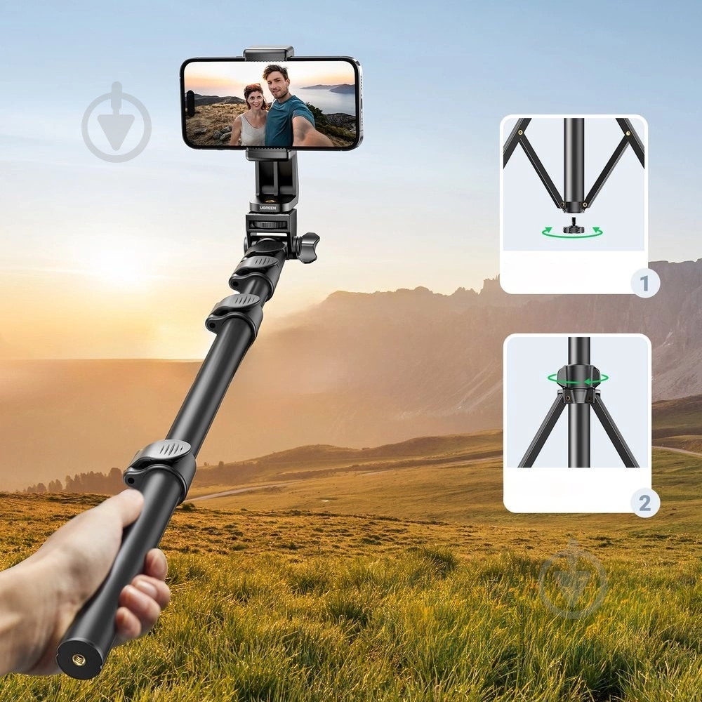 Трипод UGREEN LP680 Selfie Stick Tripod with Bluetooth Remote (15609) - фото 2