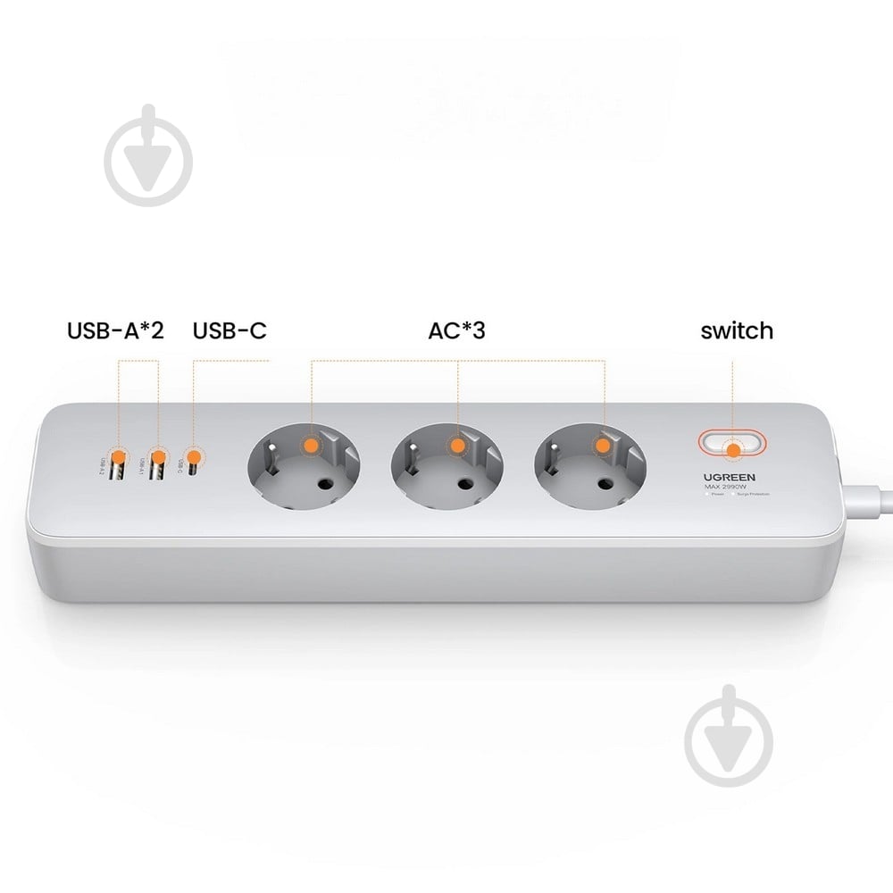 Сетевой фильтр UGREEN Power Strip with Master Switch - фото 3