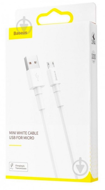 Кабель BASEUS Mini White Micro USB Cable 2.4A 1 м белый - фото 1
