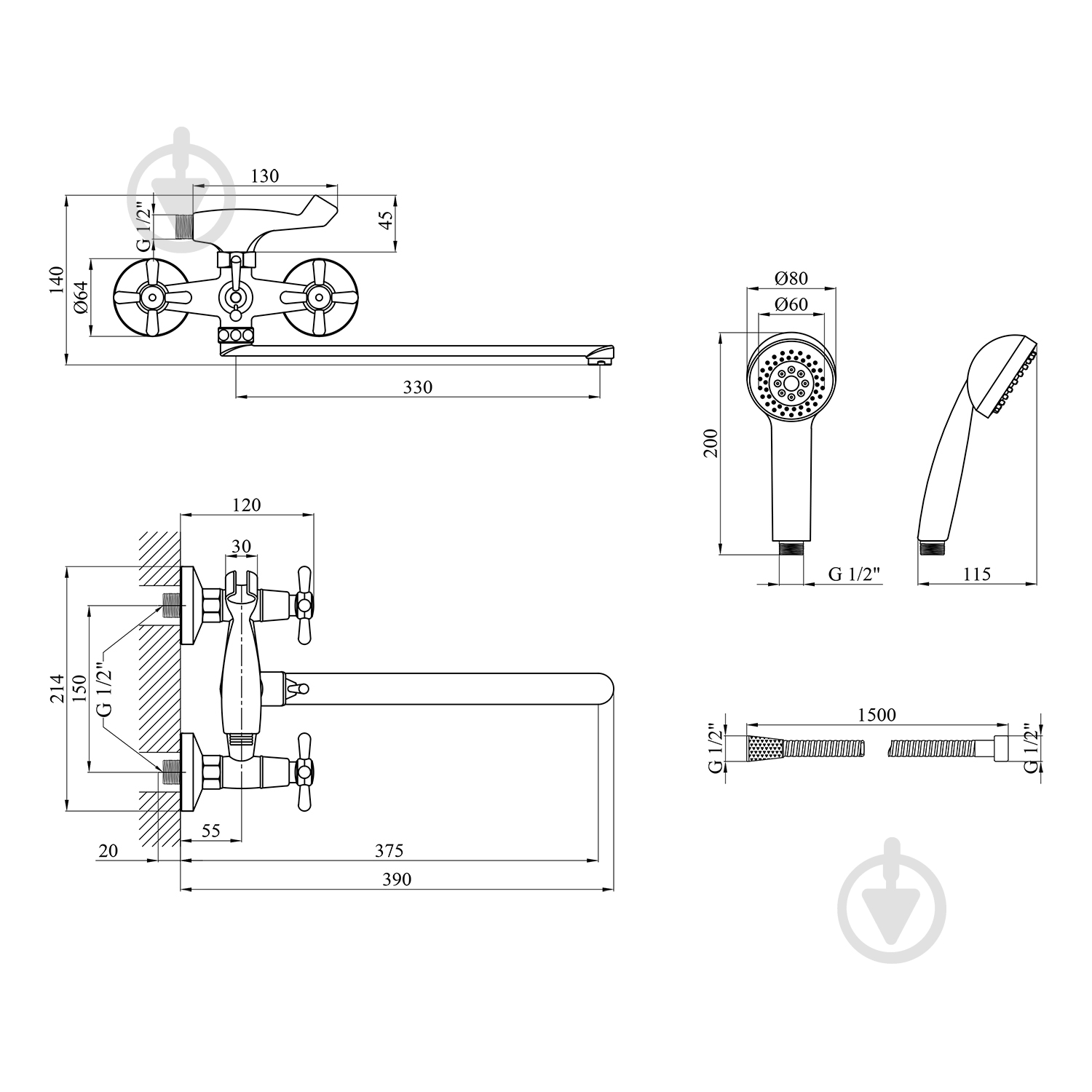 Смеситель для ванны Kroner KRP Royce - C072 - фото 3 Смеситель для ванны Kroner KRP Royce - C072 - фото 3