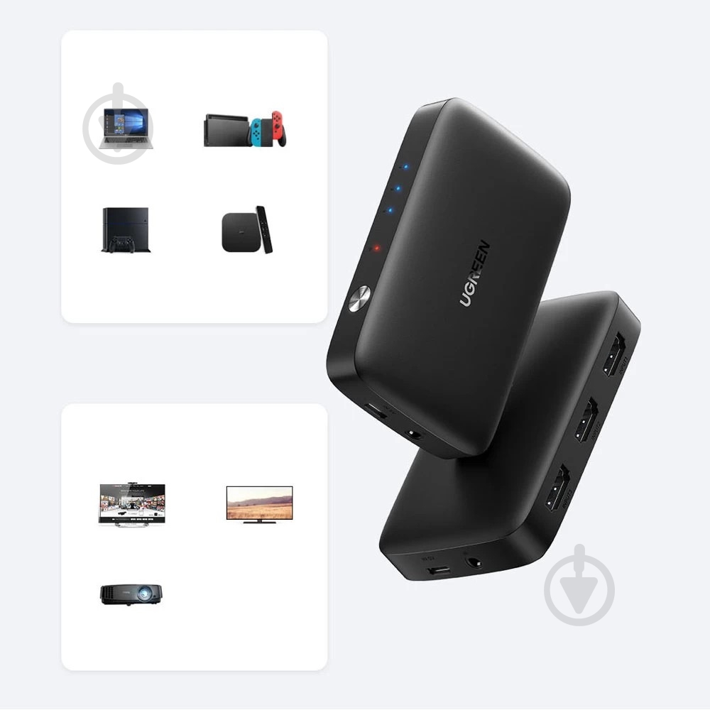 Сплиттер UGREEN CM332 HDMI 3x1 Switcher 4K@30Hz Black (80125) - фото 9