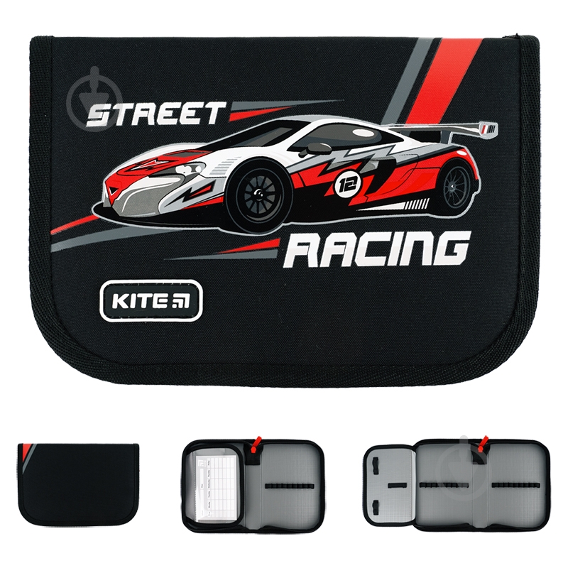 Пенал 621 Racing 1 отворот KITE черный - фото 1