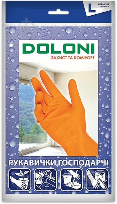 Перчатки Doloni D-Clean хозяйственные с покрытием латекс L (9) 4546 - фото 1