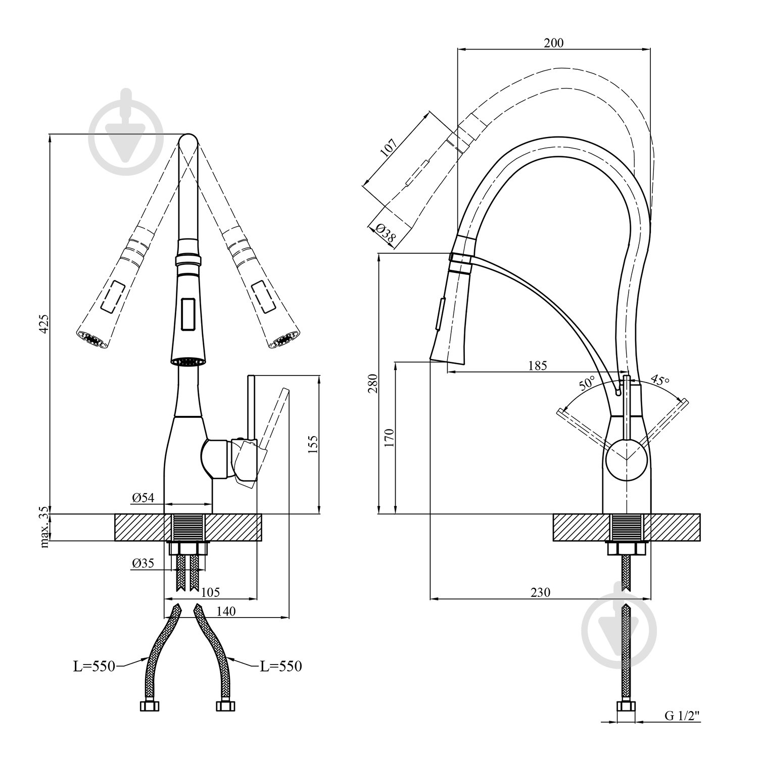 Смеситель для кухни Kroner KRP Ersel - GRP03393BLK - фото 2