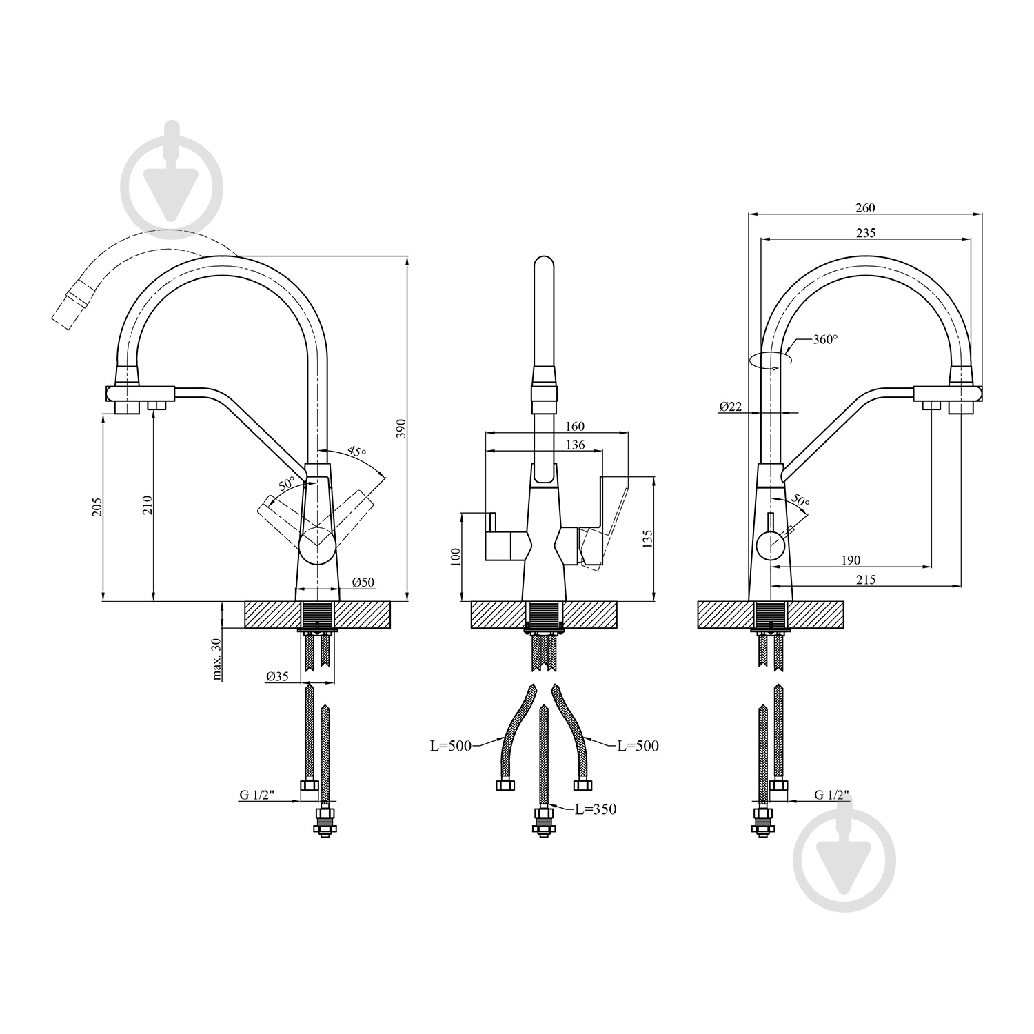 Смеситель для кухни Kroner Kroner KRP Edelstahl Klassisch - ESG03817BLK - фото 2