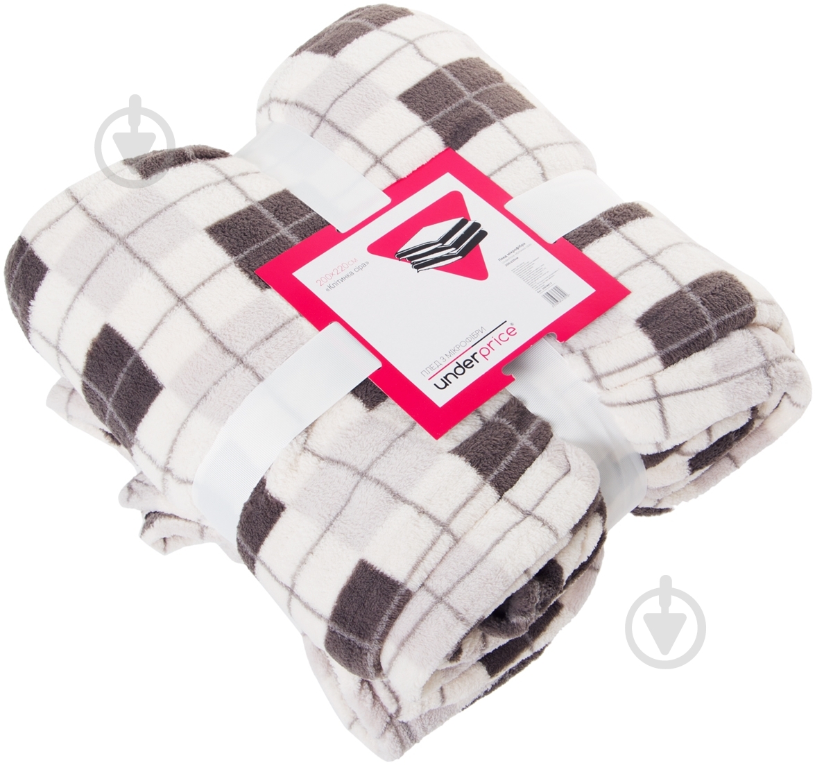 Плед Клетка 200x220 см серый с коричневым UP! (Underprice) - фото 3