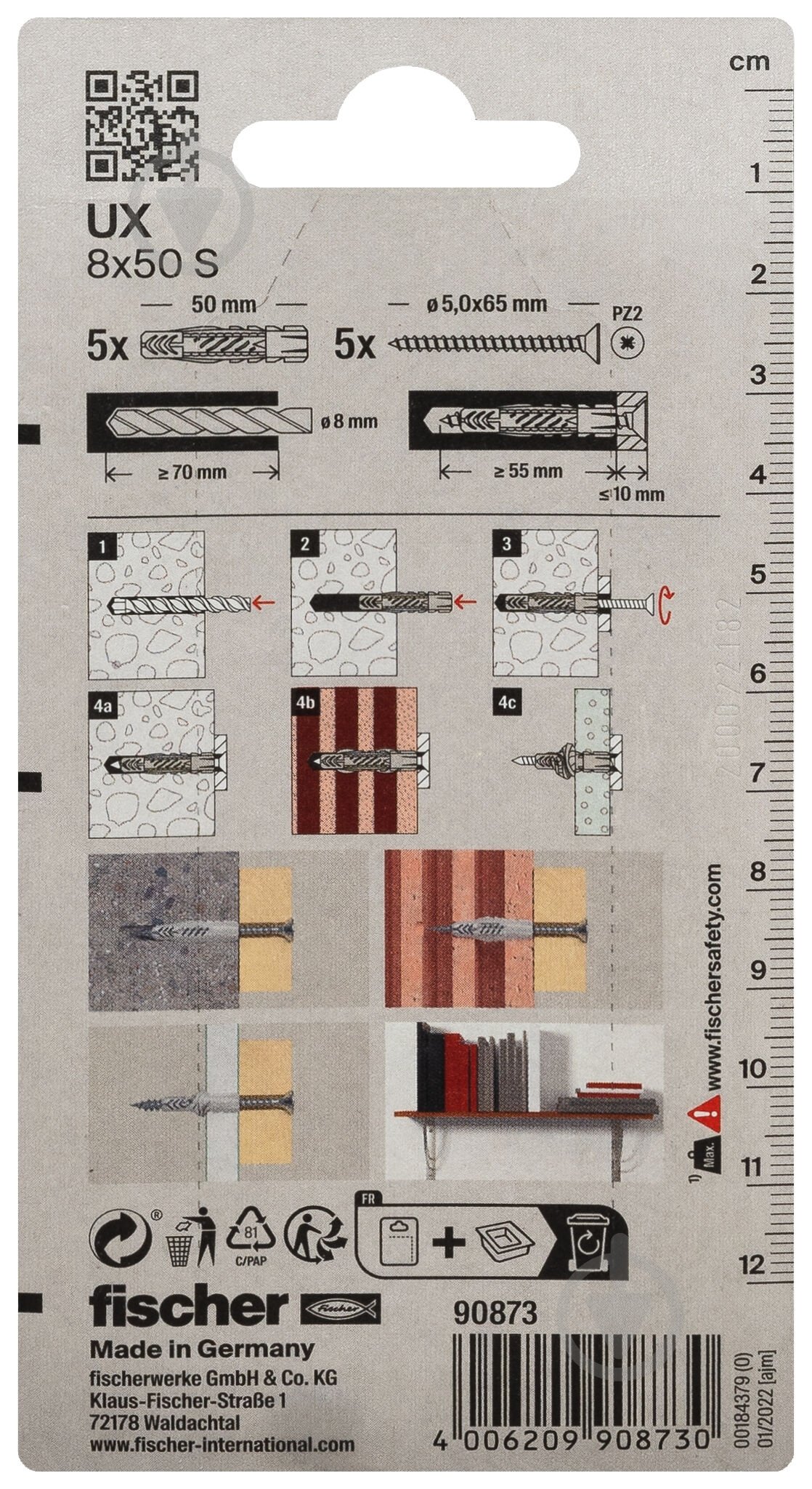 Дюбель універсальний дюбель UX 8x50 без бурта з шурупом FISCHER 8x50 мм 5 шт. (90873) - фото 3 Дюбель універсальний дюбель UX 8x50 без бурта з шурупом FISCHER 8x50 мм 5 шт. (90873) - фото 3