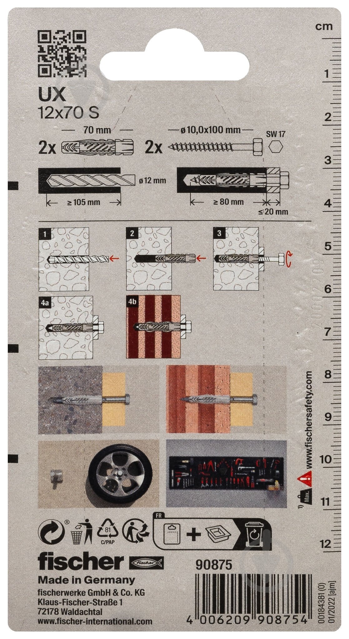Дюбель универсальный дюбель UX 12x70 без бурта с шурупом FISCHER 12x70 мм 2 шт. (90875) - фото 3