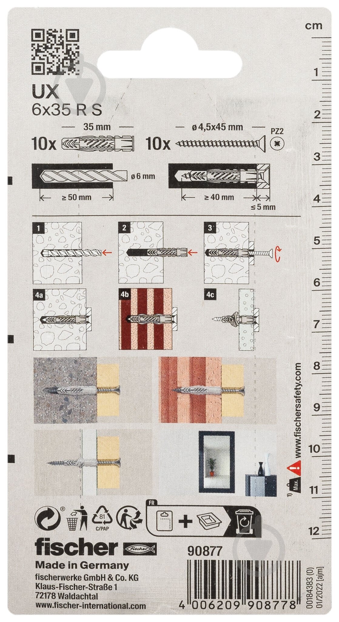 Дюбель универсальный дюбель UX 6x35 с буртом и с шурупом FISCHER 6x35 мм 10 шт. (90877) - фото 3