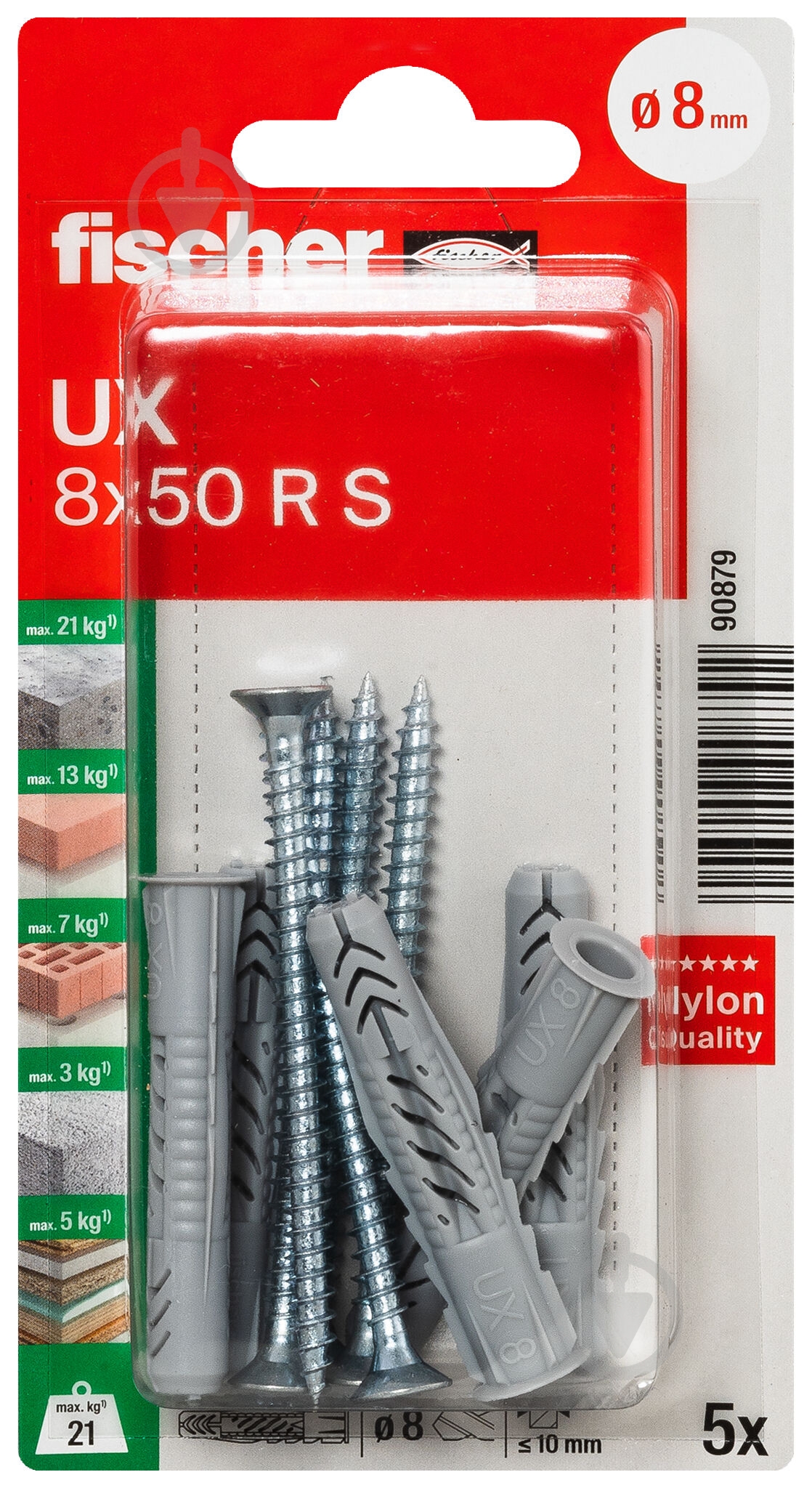 Дюбель универсальный дюбель UX 8x50 с буртом и с шурупом FISCHER 8x50 мм 5 шт. (90879) - фото 2