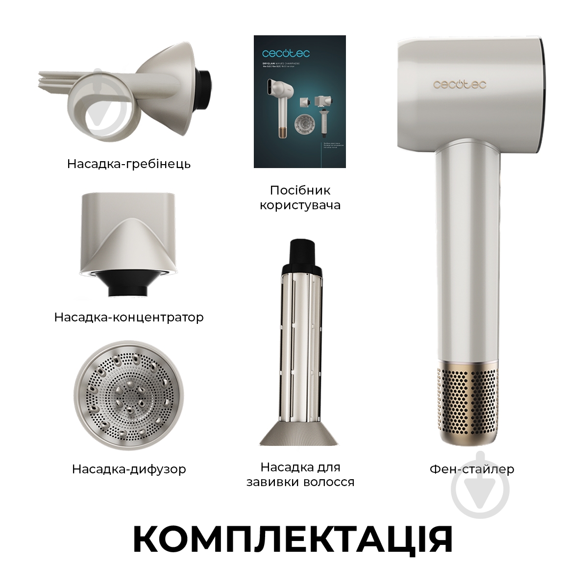 Стайлер CECOTEC DryGlam Waves Champagne 4in1 - фото 8