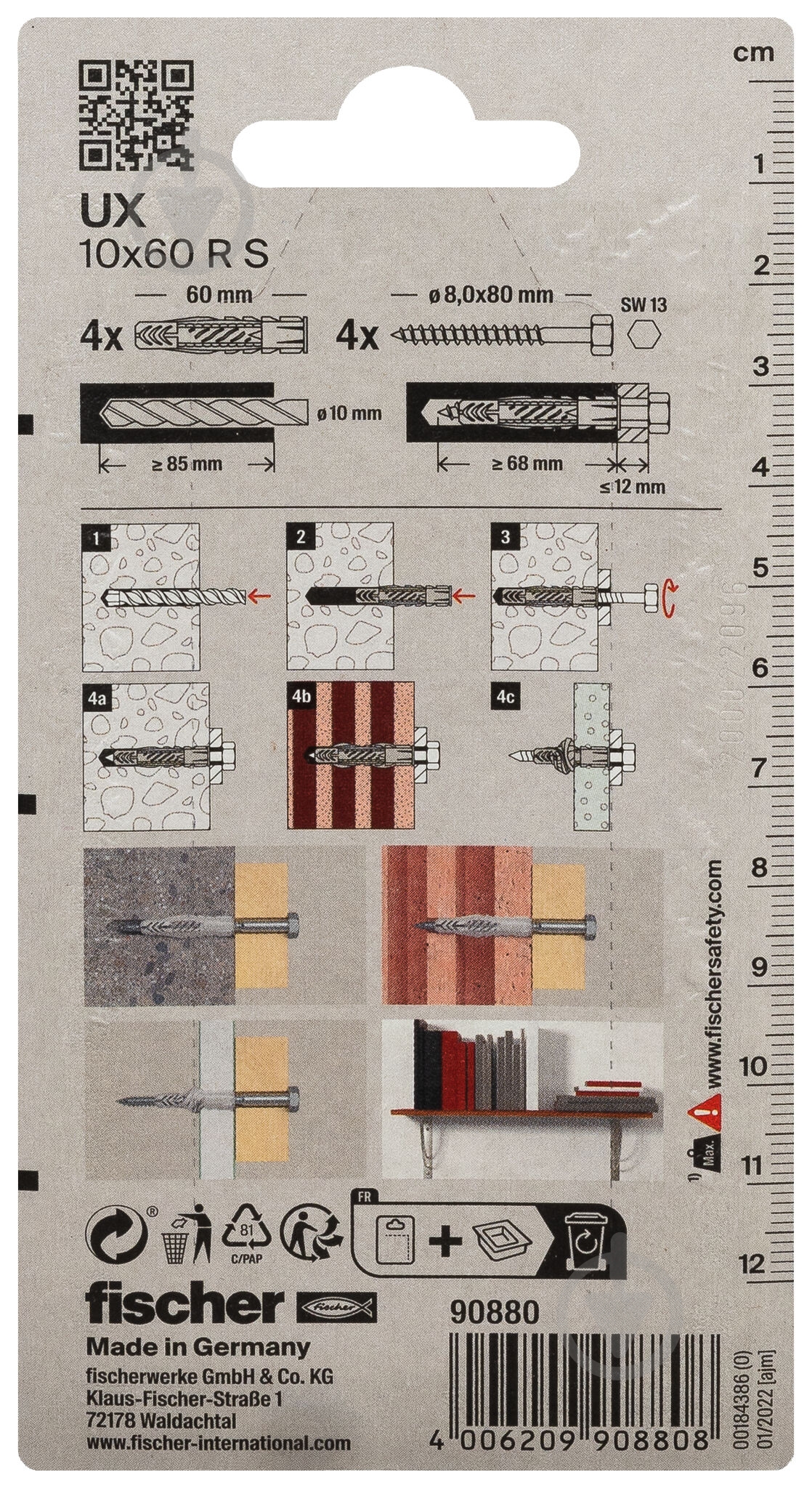 Дюбель універсальний дюбель UX 10x60 з буртом і з шурупом FISCHER 10x60 мм 4 шт. (90880) - фото 3 Дюбель універсальний дюбель UX 10x60 з буртом і з шурупом FISCHER 10x60 мм 4 шт. (90880) - фото 3