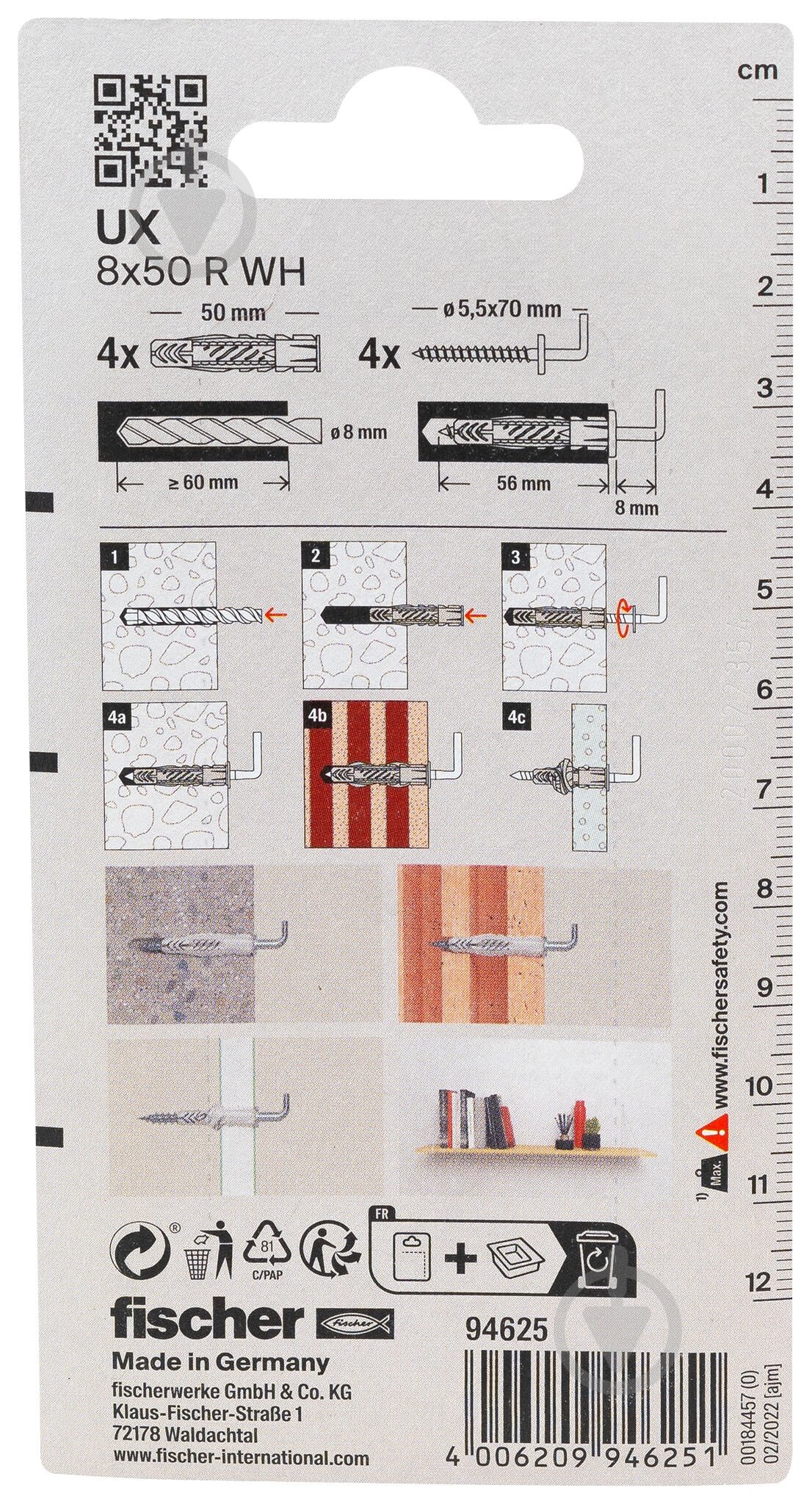 Дюбель универсальный дюбель UX 6x35 с буртом с L-гаком fischer 6x35 мм 4 шт. (94625) - фото 3