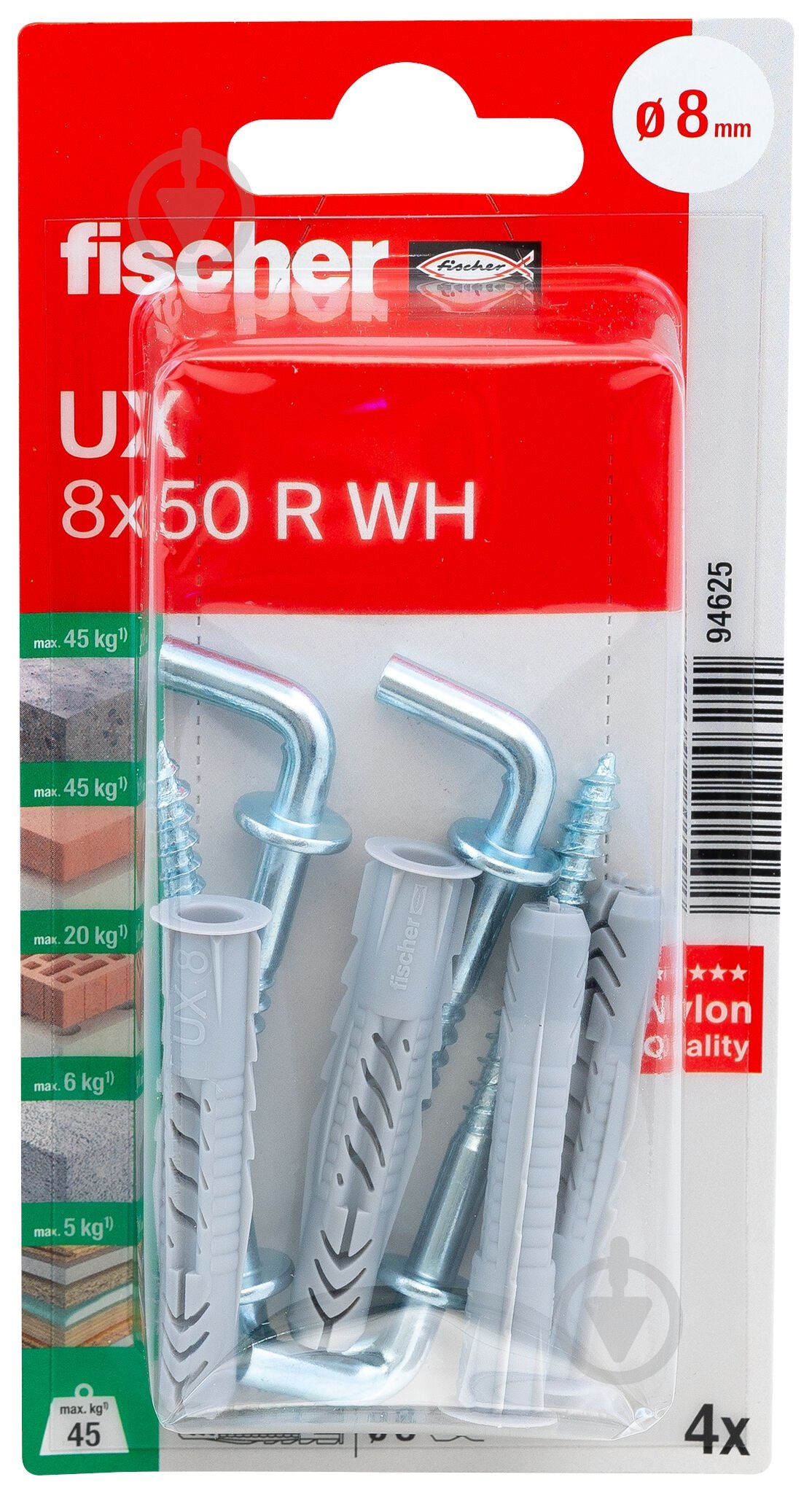 Дюбель универсальный дюбель UX 6x35 с буртом с L-гаком fischer 6x35 мм 4 шт. (94625) - фото 2